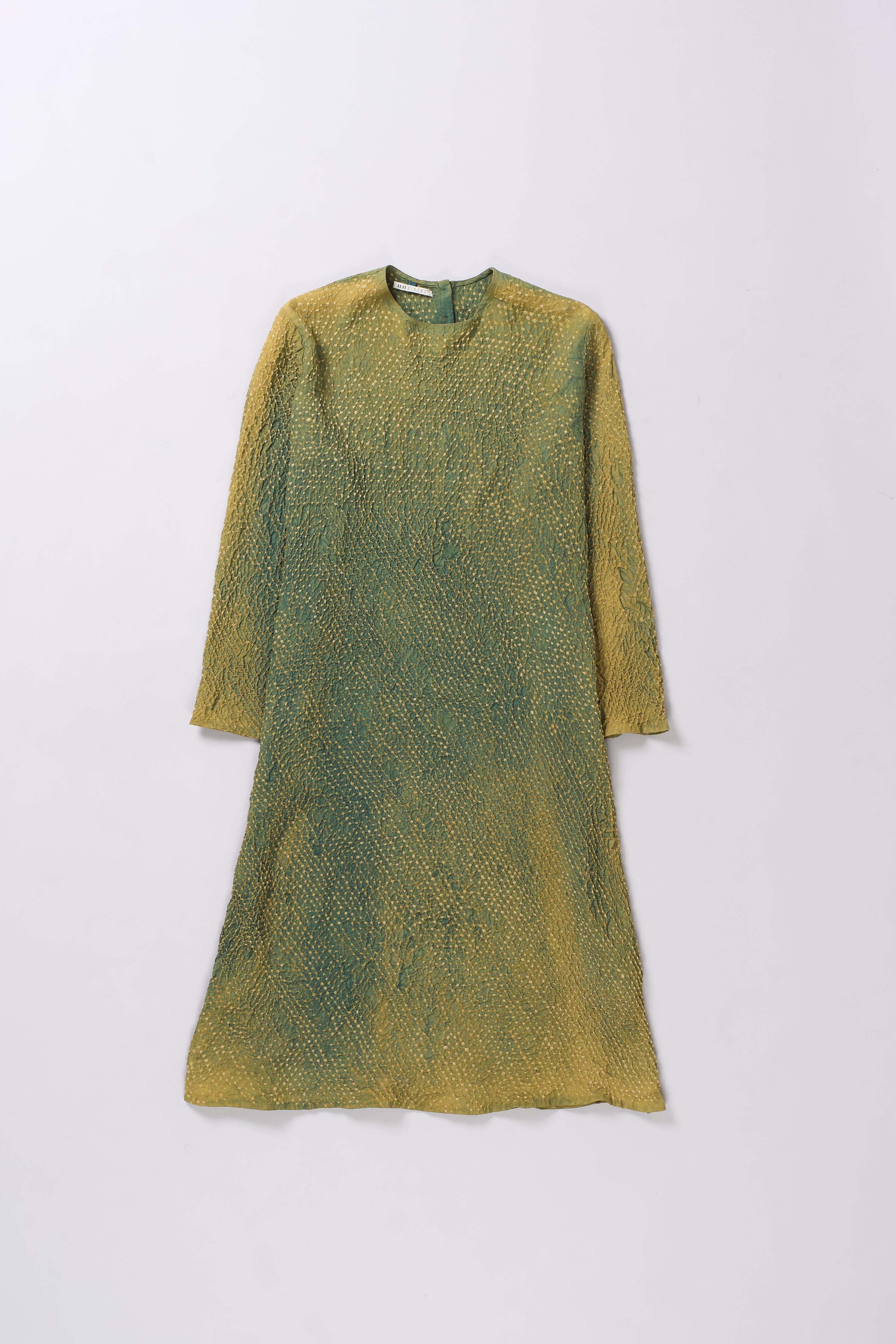 OLIVE GREEN BANDHANI SILK DRESS