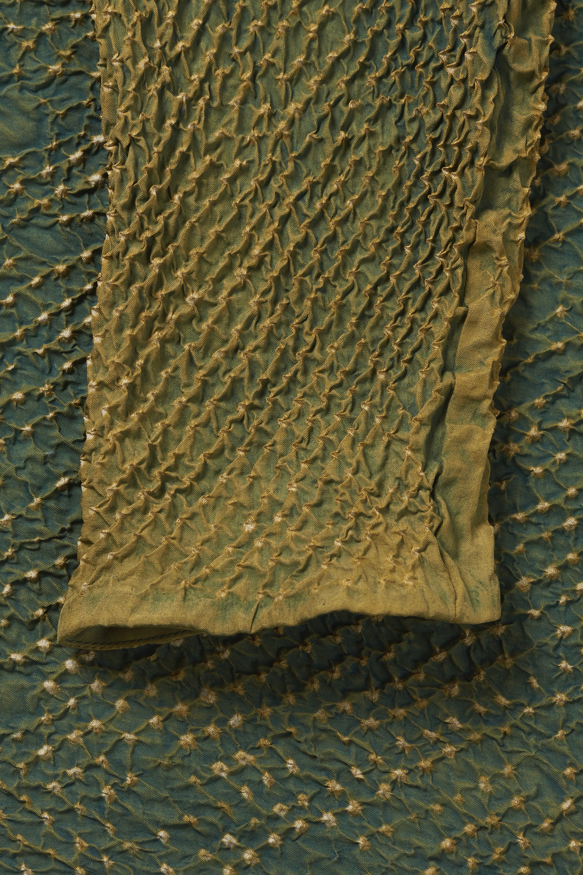 OLIVE GREEN BANDHANI SILK DRESS