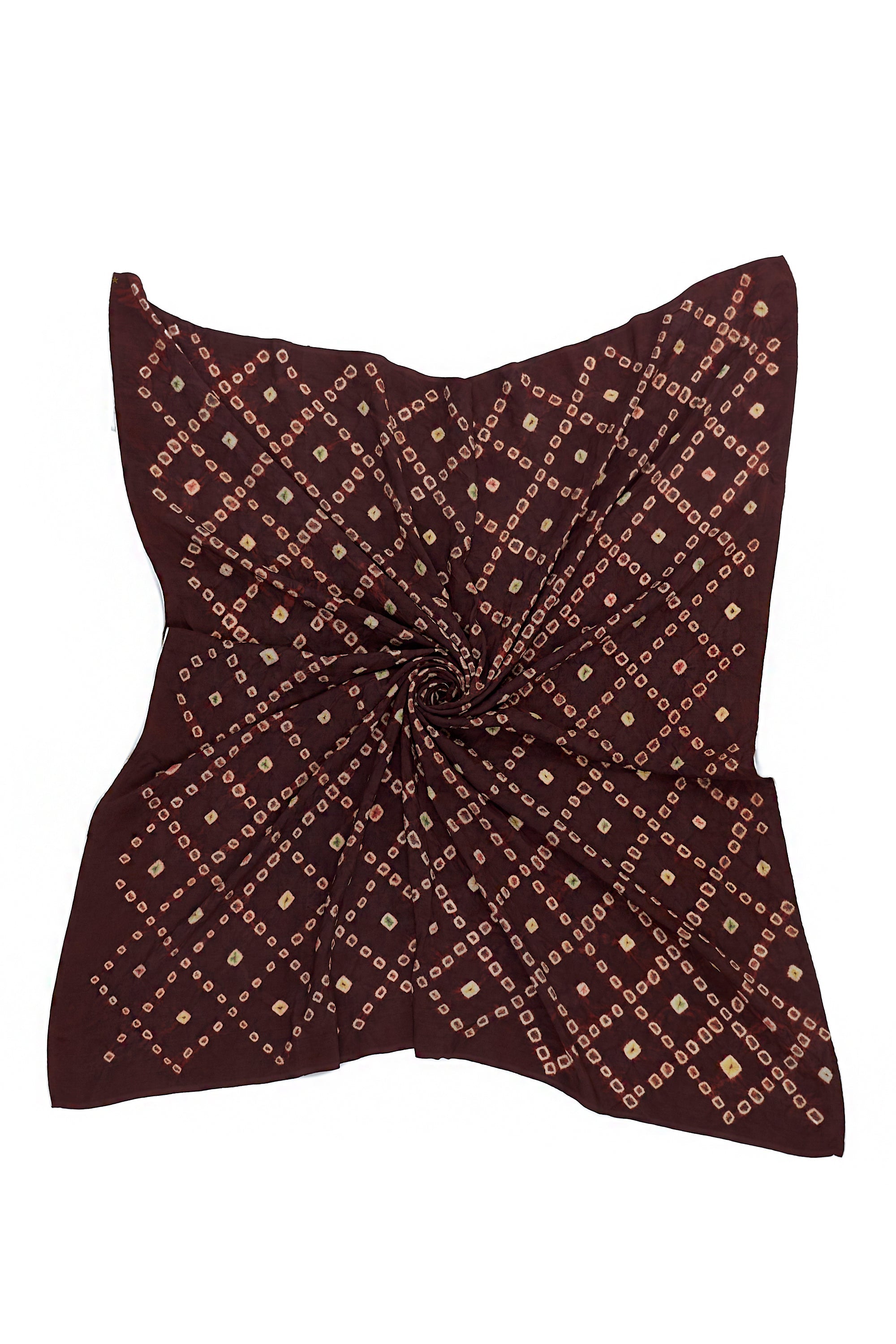 PURPLE RED SILK BANDHANI STATEMENT SQUARE SILK SCARF