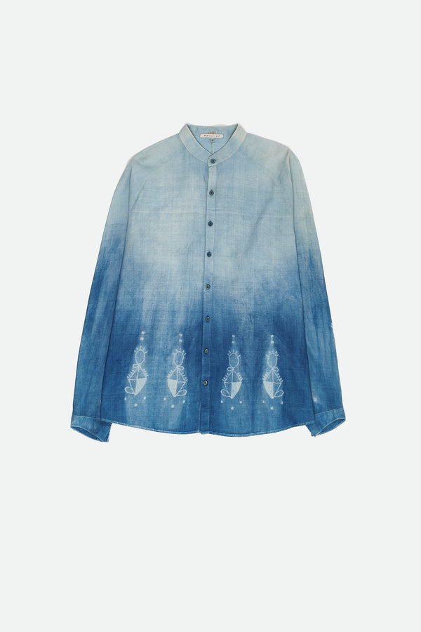 MEDIUM INDIGO FINE COTTON SHIBORI SHIRT