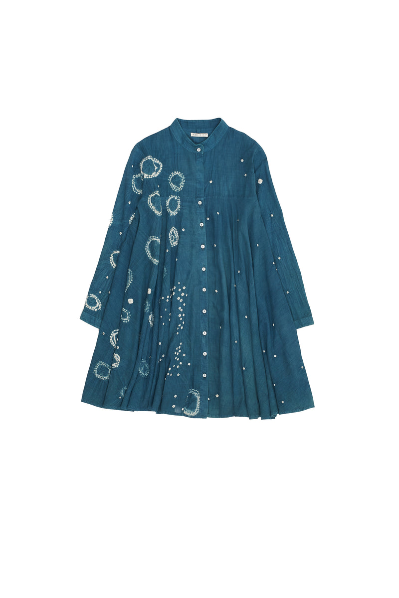 TURQUOISE FLARED SHIRT FEATURING SHIBORI