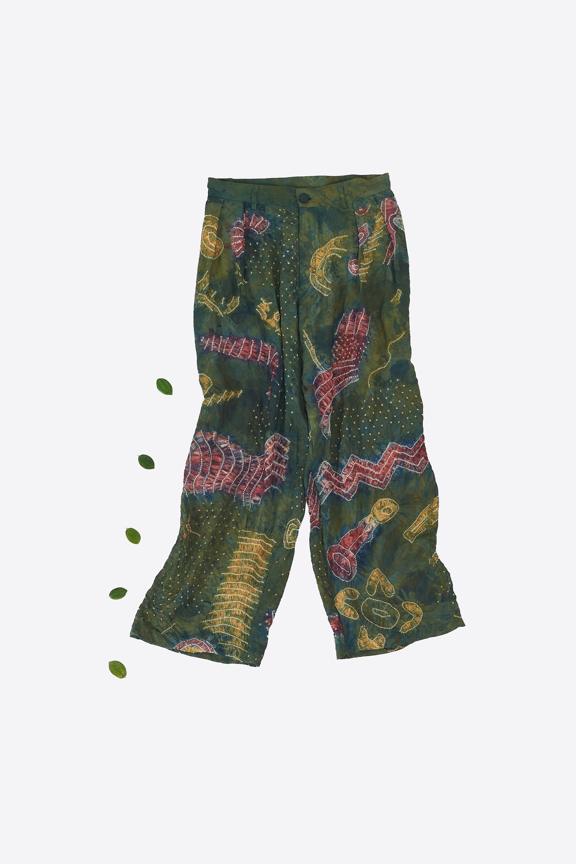 MOSS GREEN BANDHANI FINE SILK UNISEX PANTS