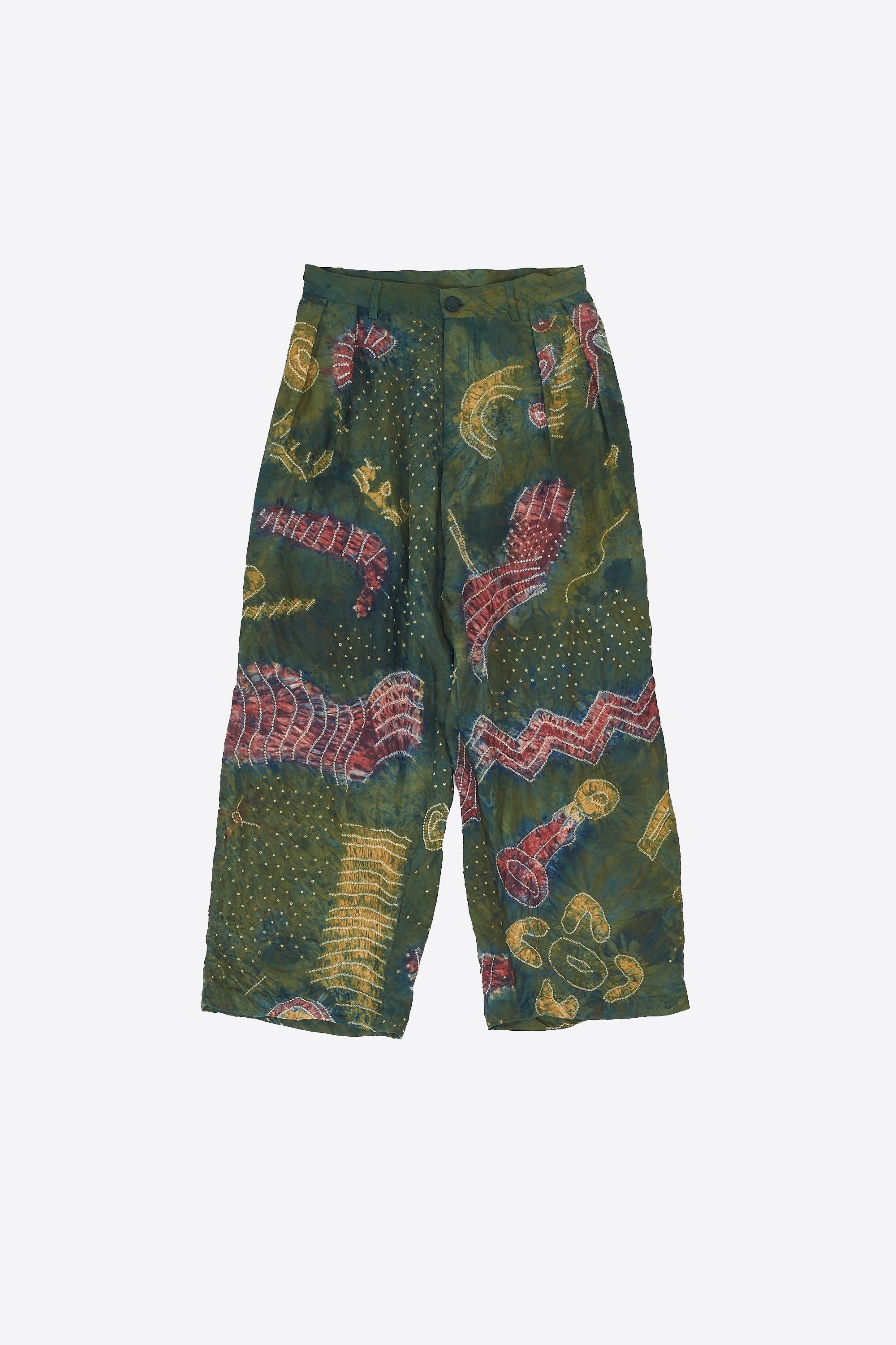 MOSS GREEN BANDHANI FINE SILK UNISEX PANTS