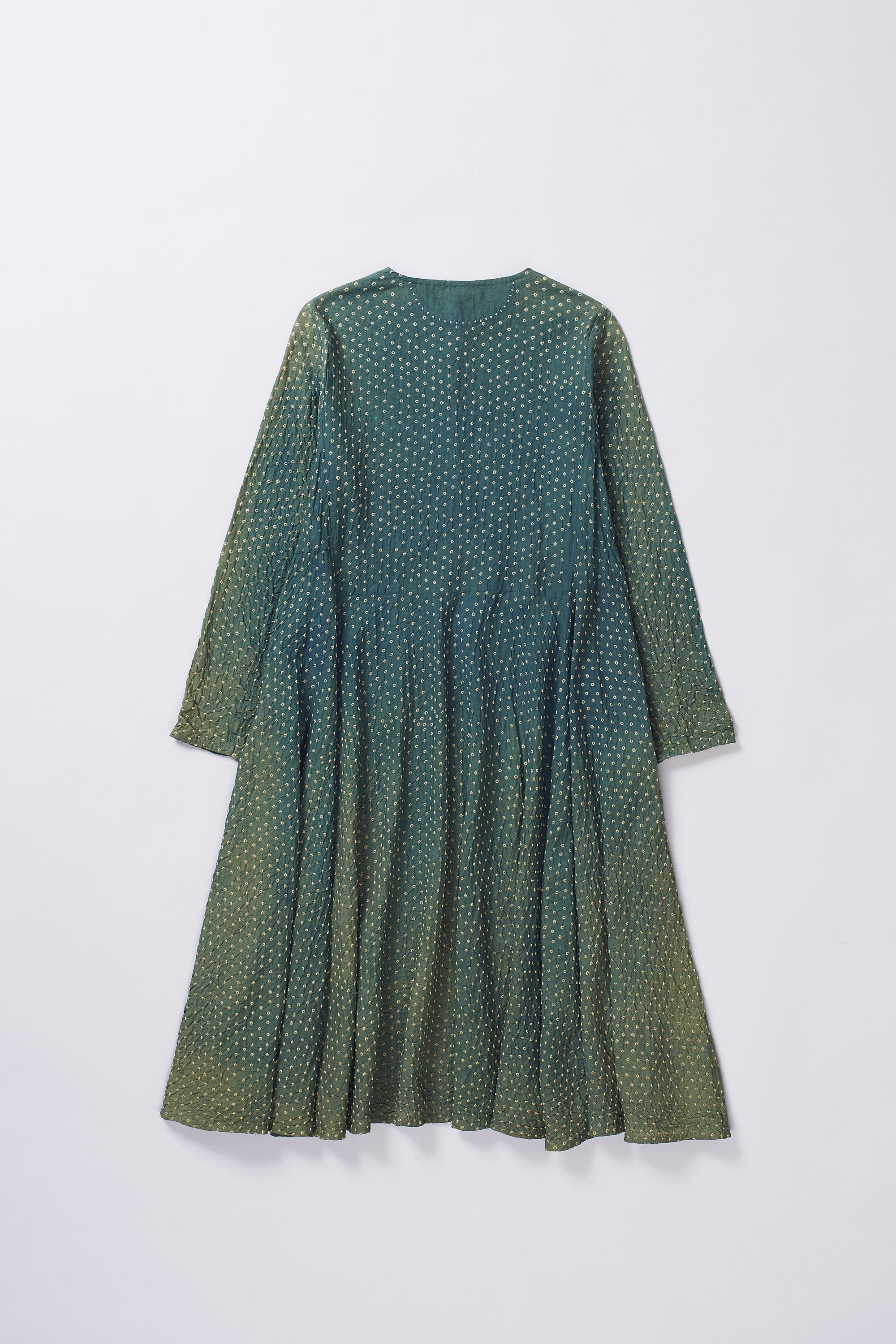 BOTTLE GREEN COTTON SILK BANDHANI DRESS