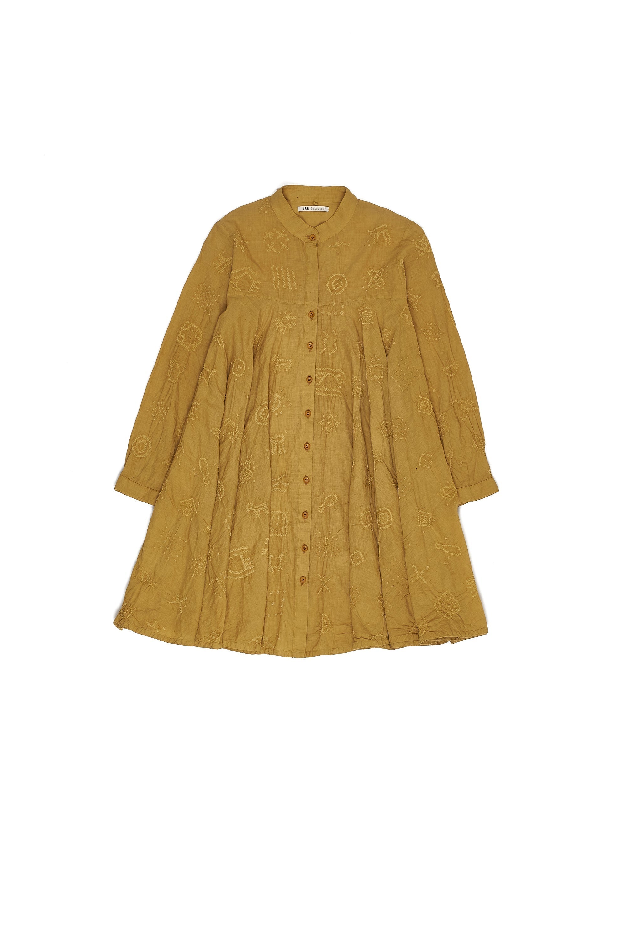 OCHER YELLOW COTTON BANDHANI WOMEN SHIRT DRESS