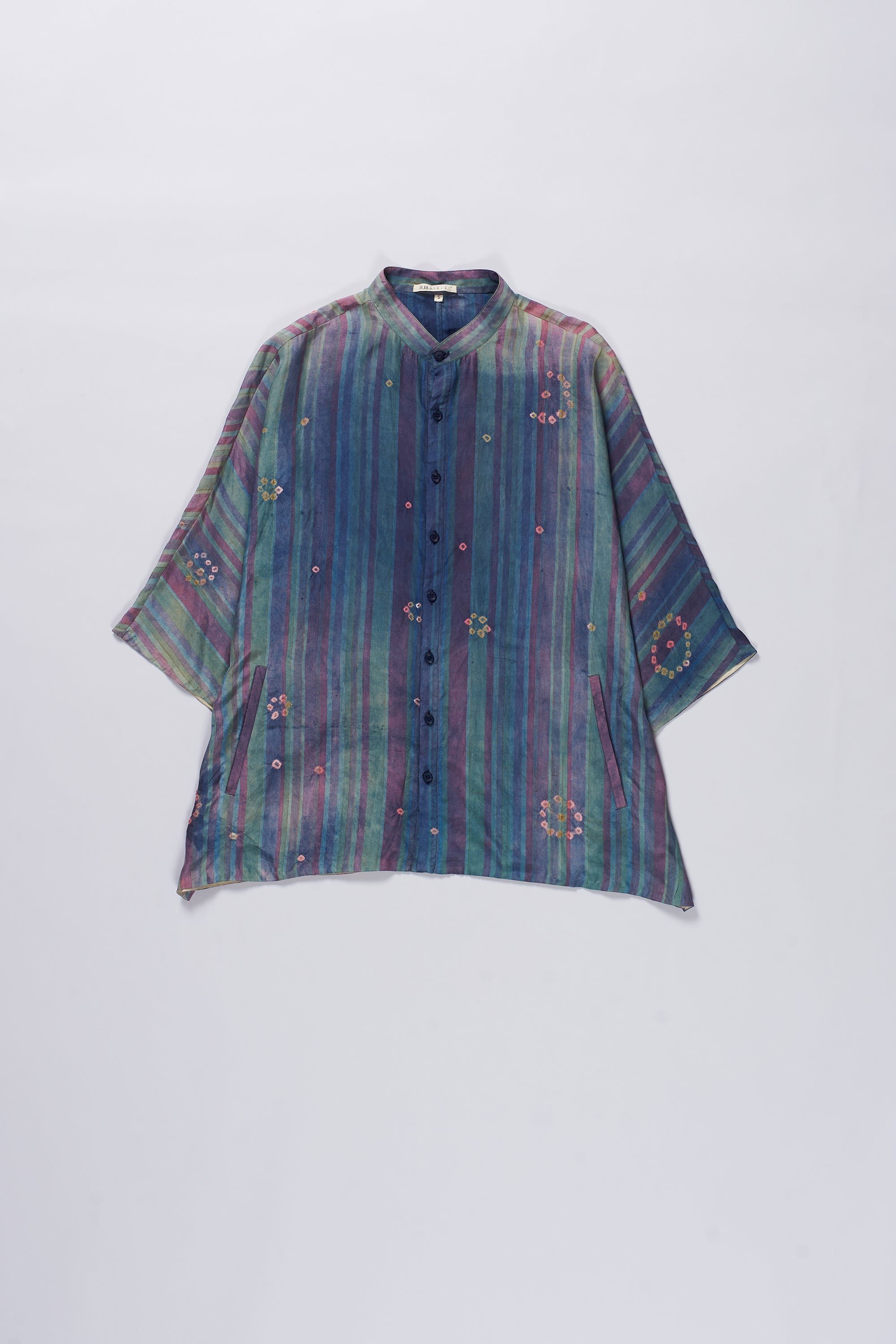 MEDIUM INDIGO MULTICOLORED BANDHANI SILK SHIRT