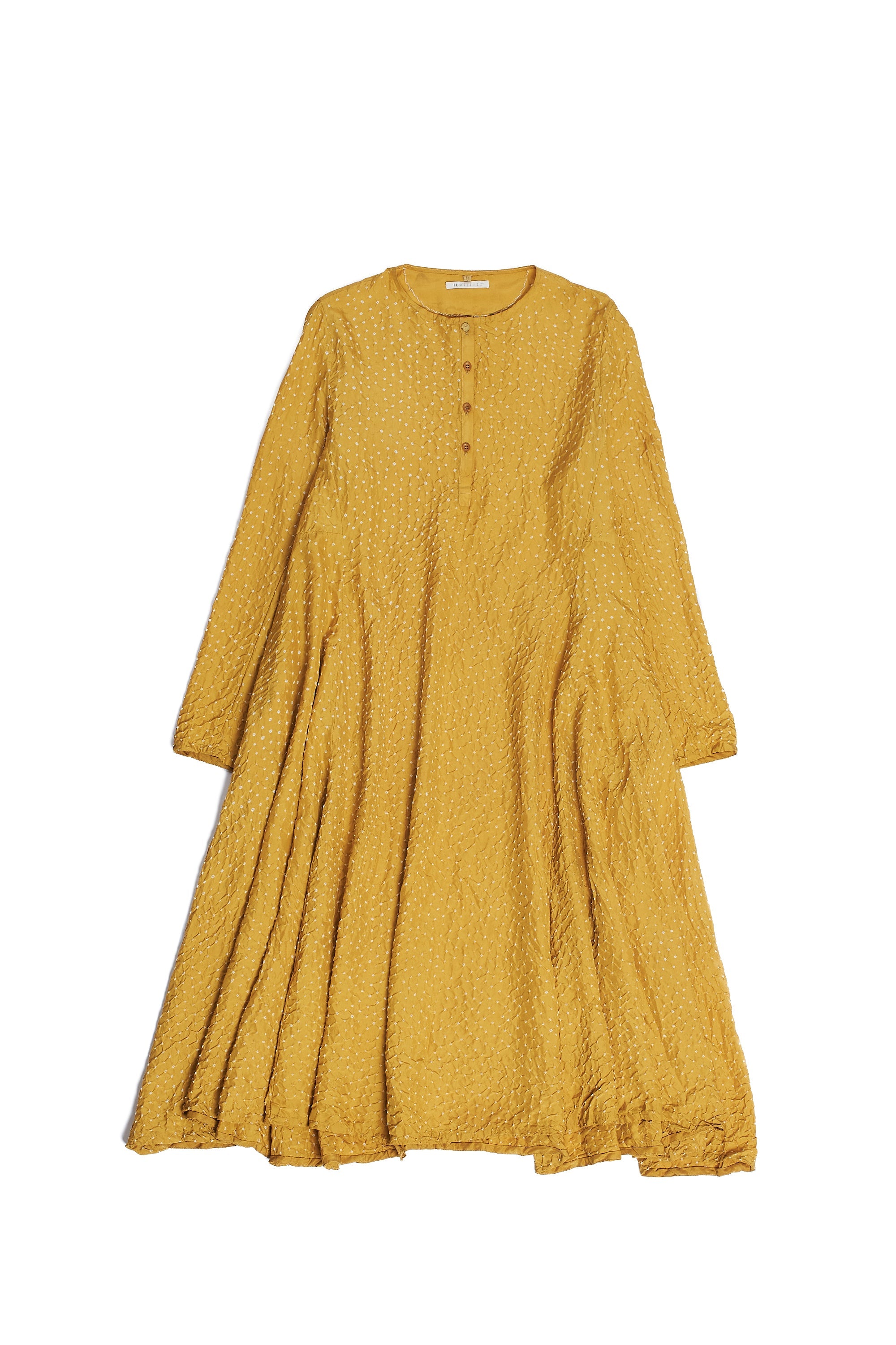 Ochre Yellow Silk With Bandhani Dress