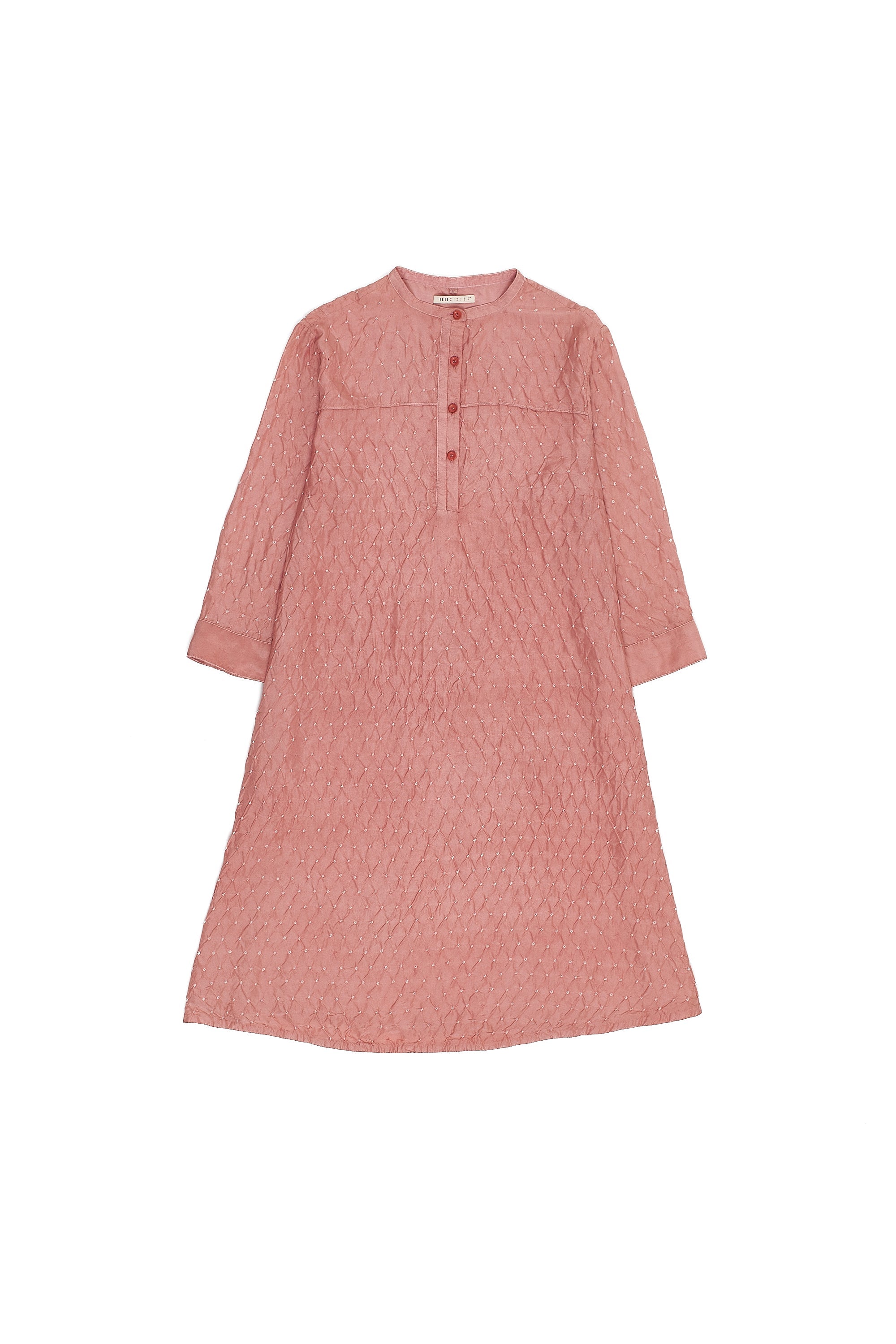 CHALK PINK COTTON SILK BLEND BANDHANI DRESS