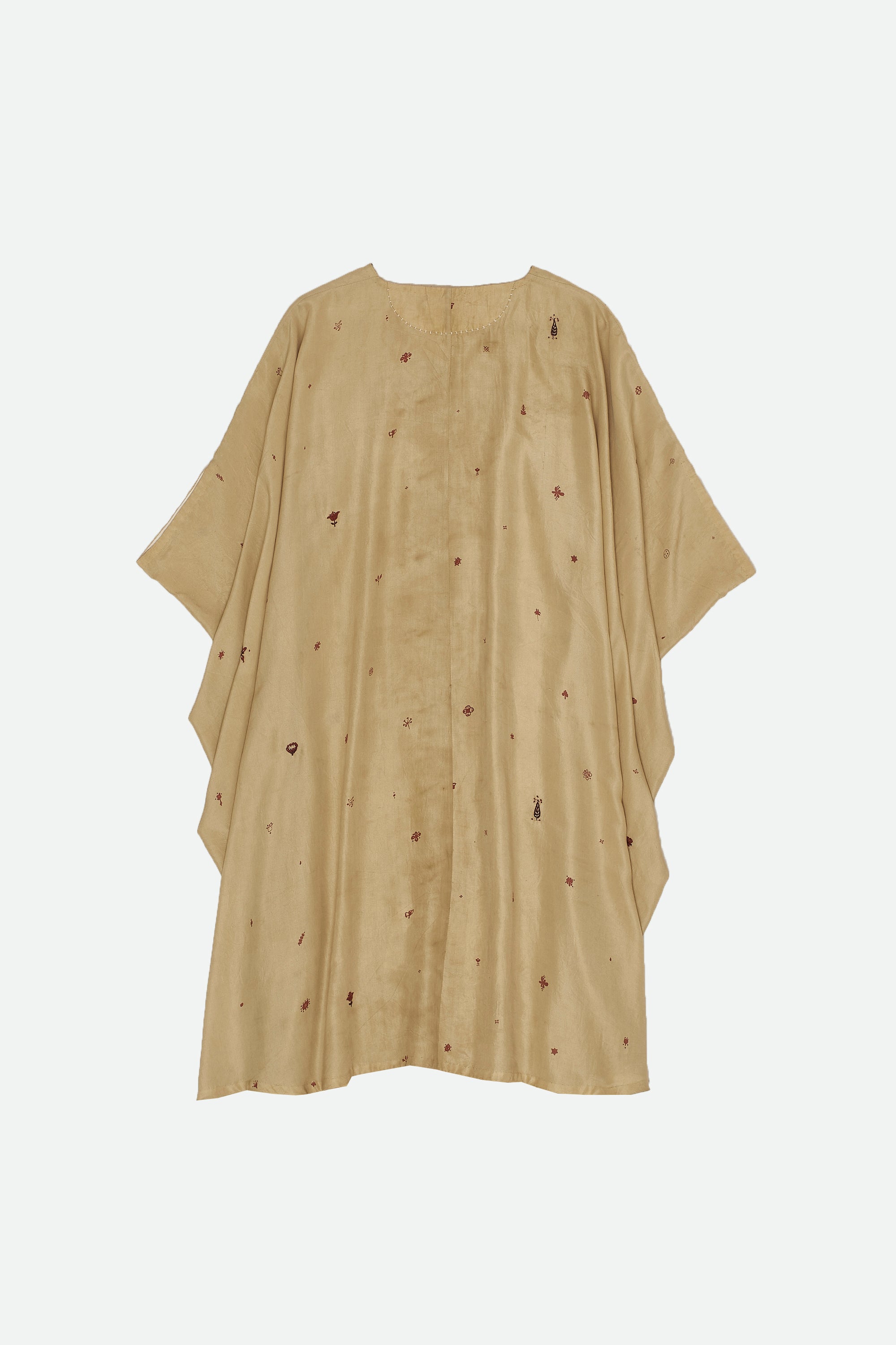WHISKEY GOLD SCREEN PRINTED DRESS WITH HAND DETAILS