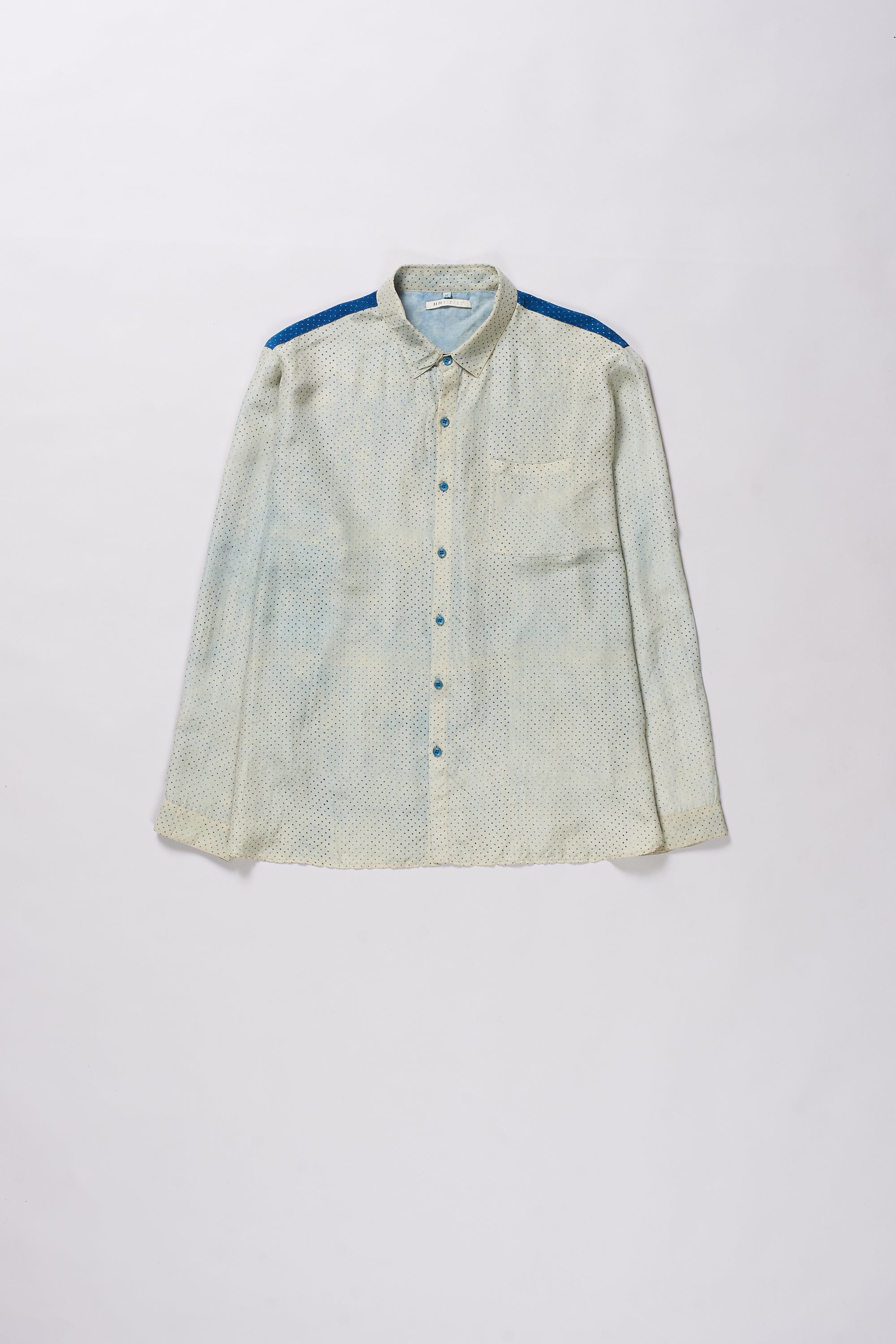 INDIGO BLOCK PRINTED SOFT SILK SHIRT