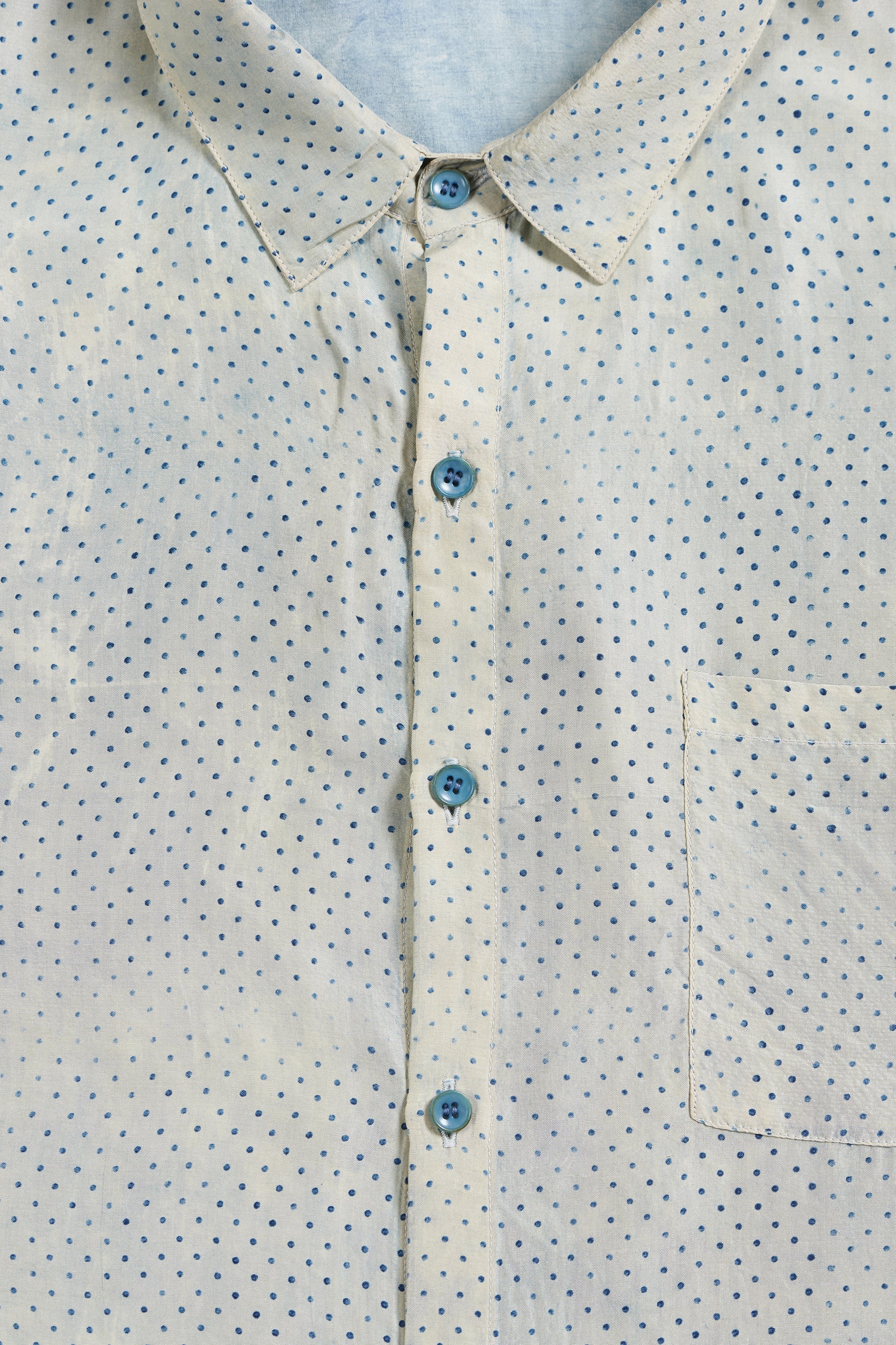 INDIGO BLOCK PRINTED SOFT SILK SHIRT