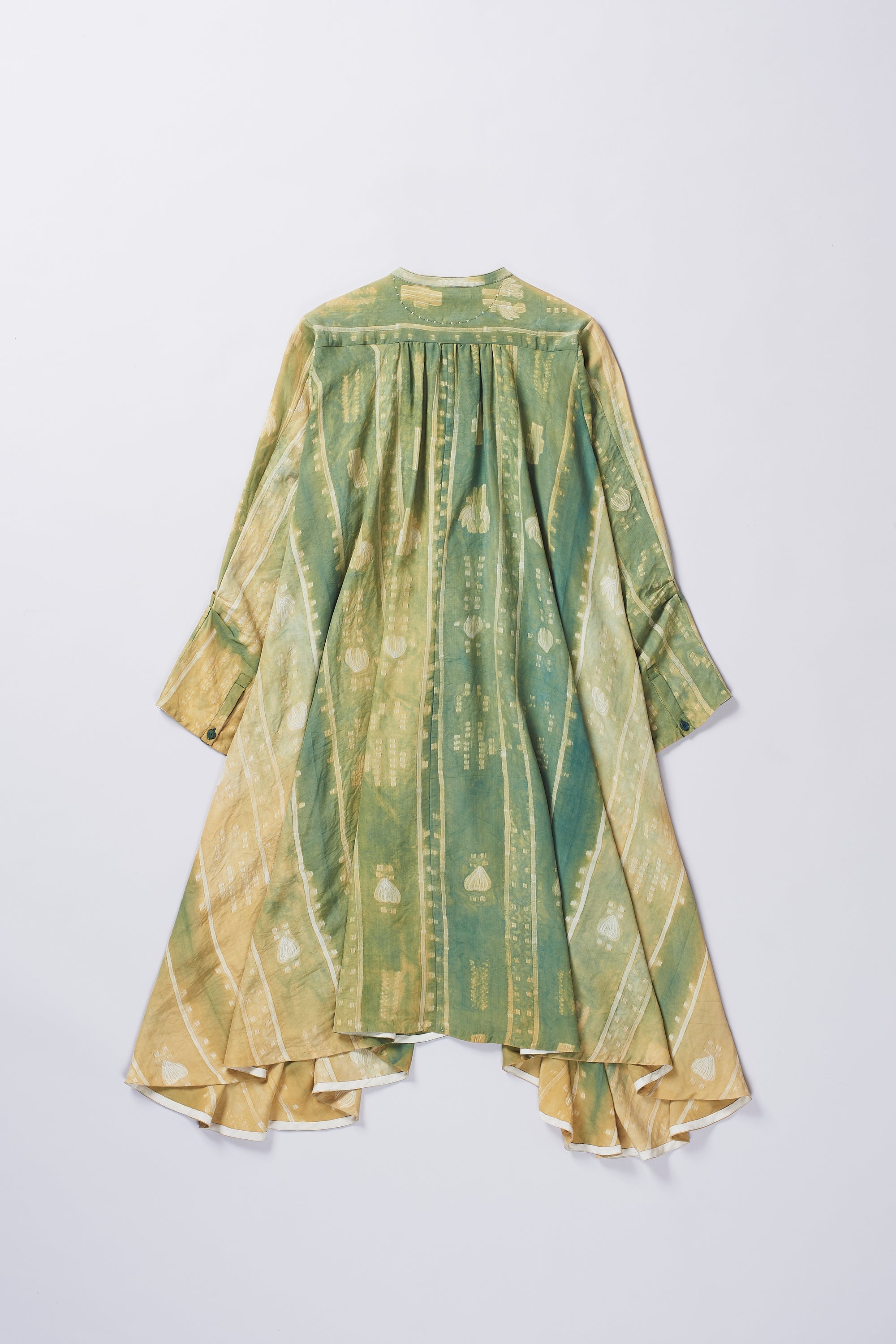 BOTTLE GREEN SHIBORI BLOCK PRINT DRESS