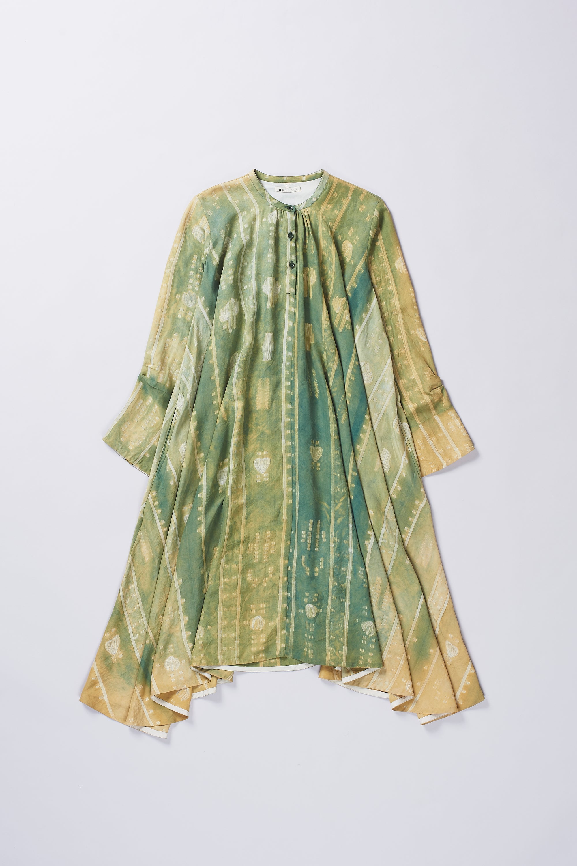BOTTLE GREEN SHIBORI BLOCK PRINT DRESS