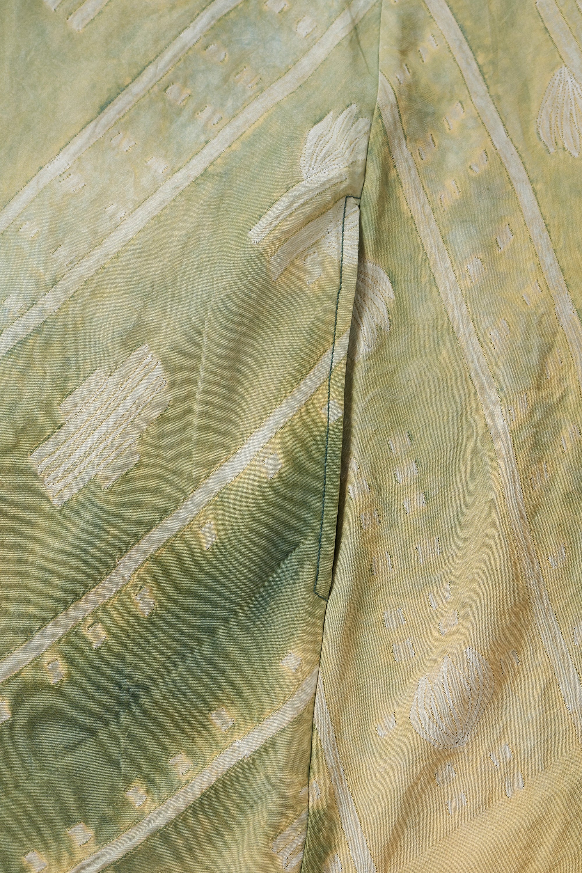 BOTTLE GREEN SHIBORI BLOCK PRINT DRESS
