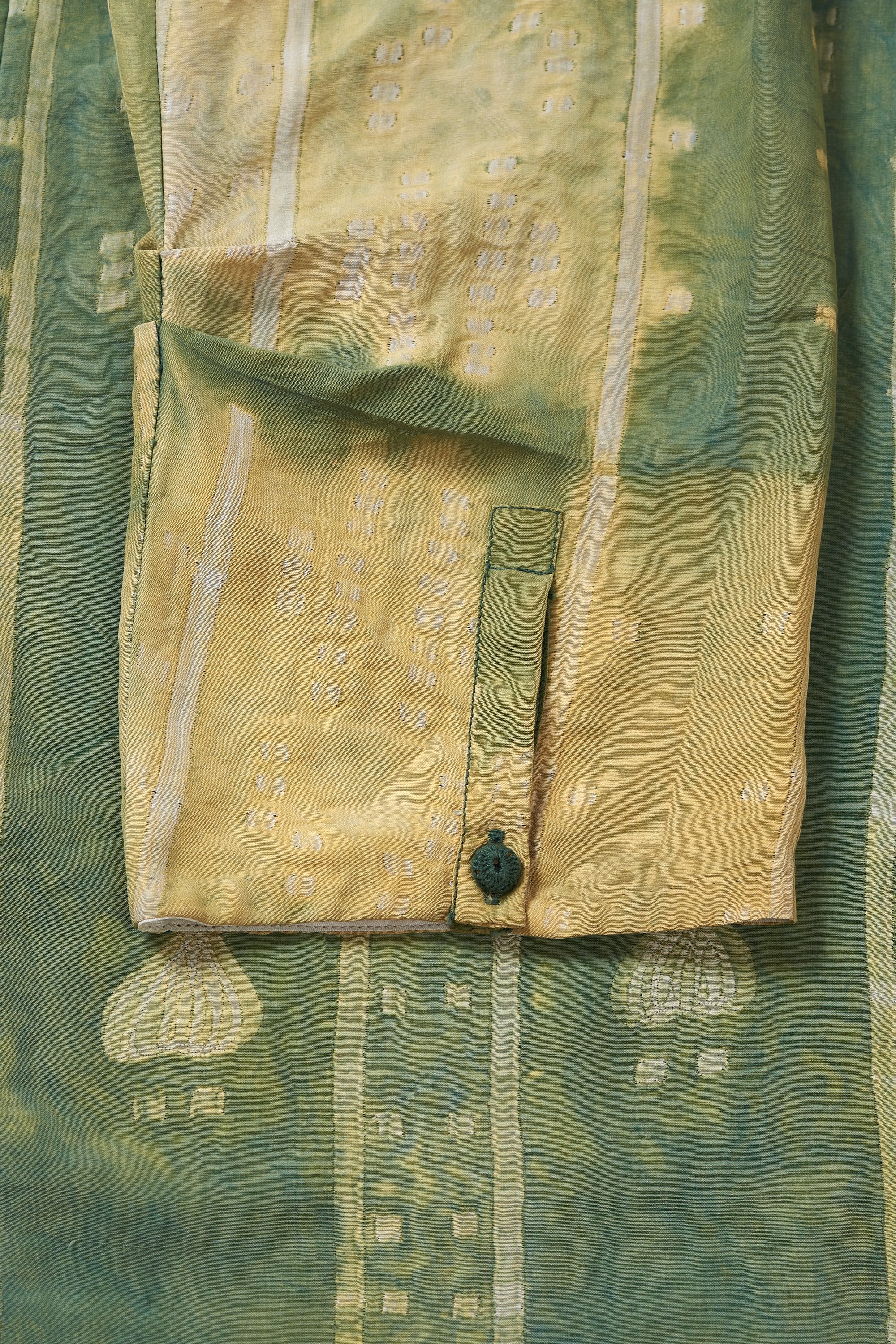BOTTLE GREEN SHIBORI BLOCK PRINT DRESS