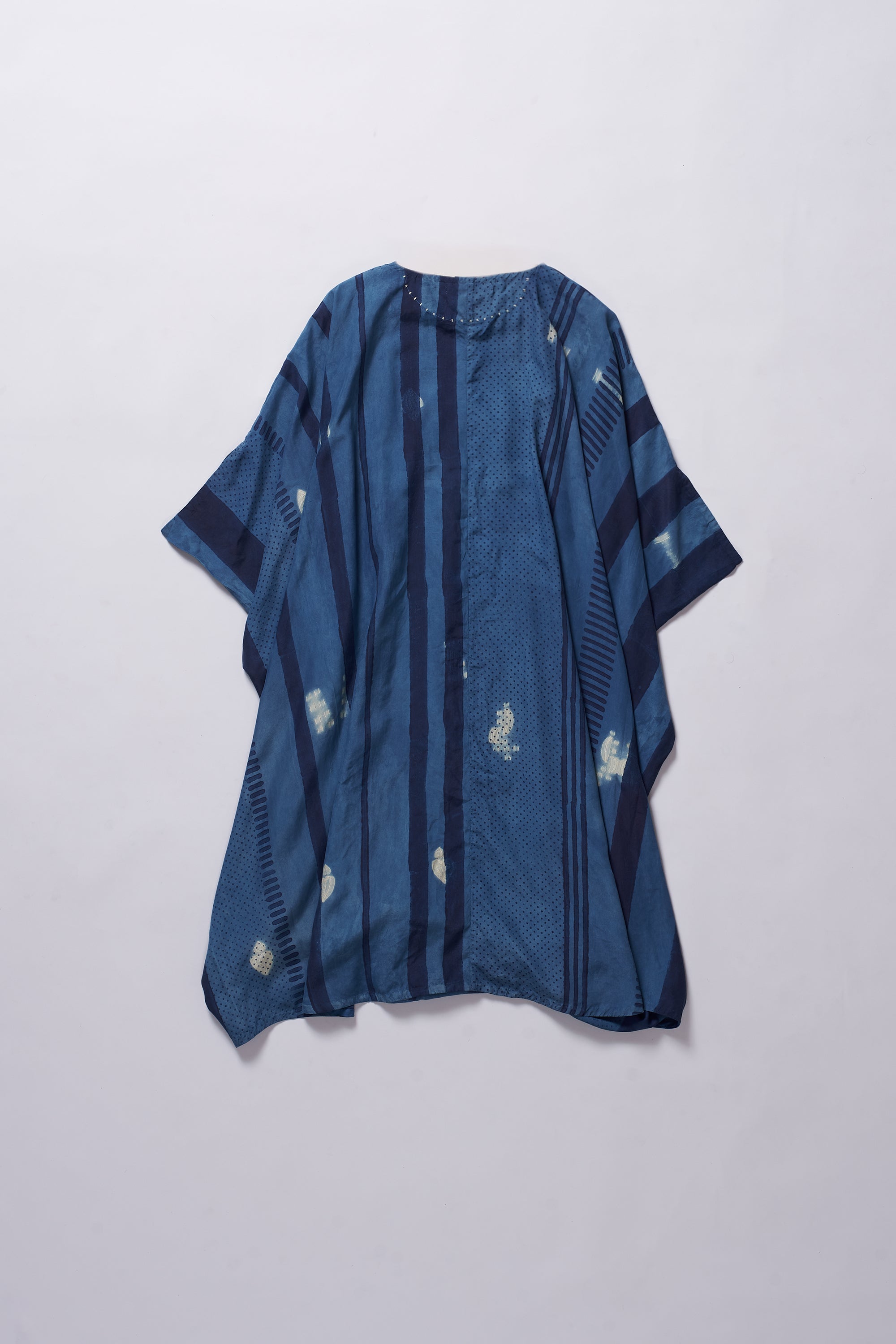 MEDIUM INDIGO SHIBORI BLOCK PRINT COTTON SILK BLEND DRESS
