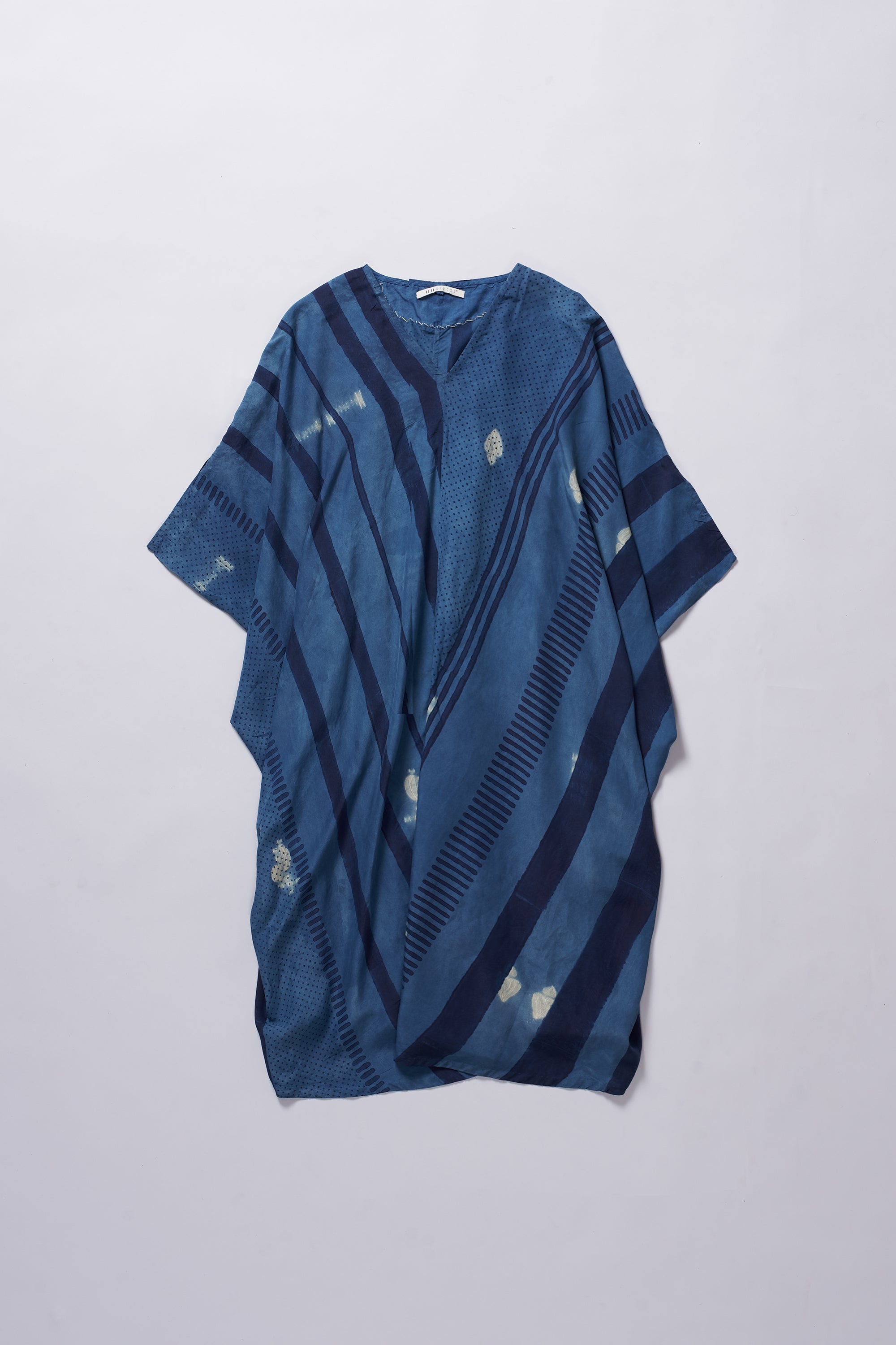 MEDIUM INDIGO SHIBORI BLOCK PRINT COTTON SILK BLEND DRESS