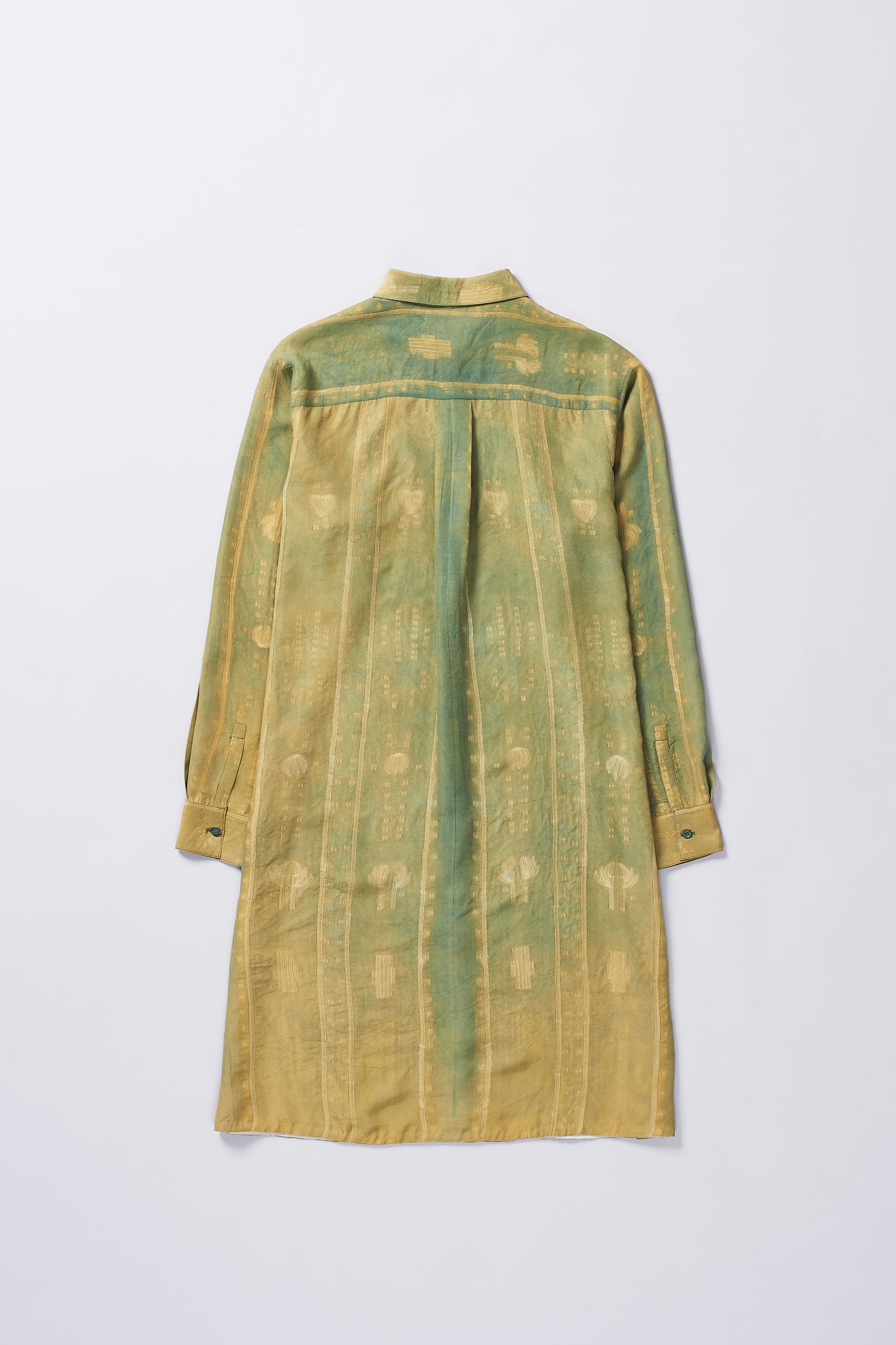 BOTTLE GREEN SHIBORI BLOCK PRINT KNEE LENGTH WOMEN'S SHIRT