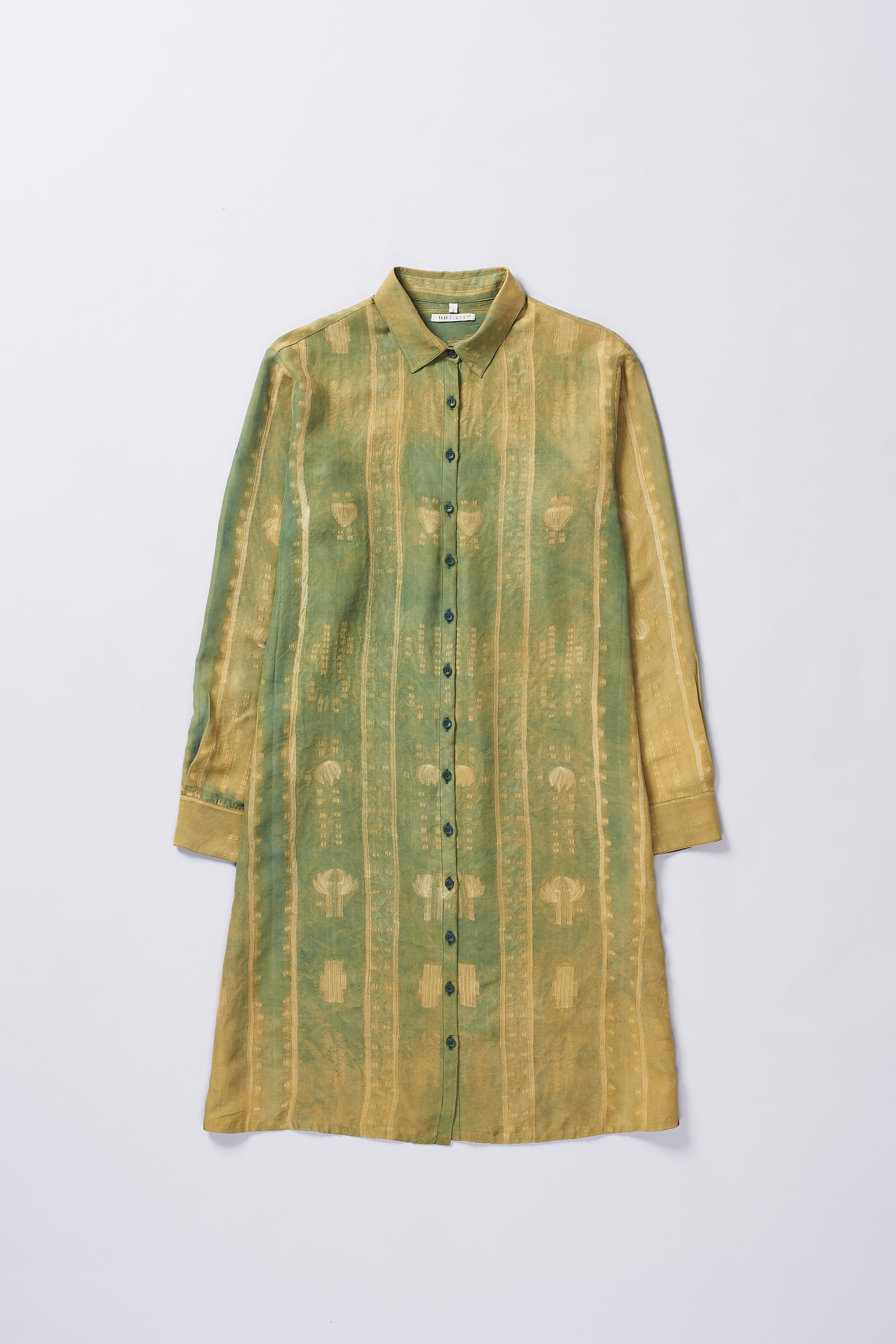 BOTTLE GREEN SHIBORI BLOCK PRINT KNEE LENGTH WOMEN'S SHIRT