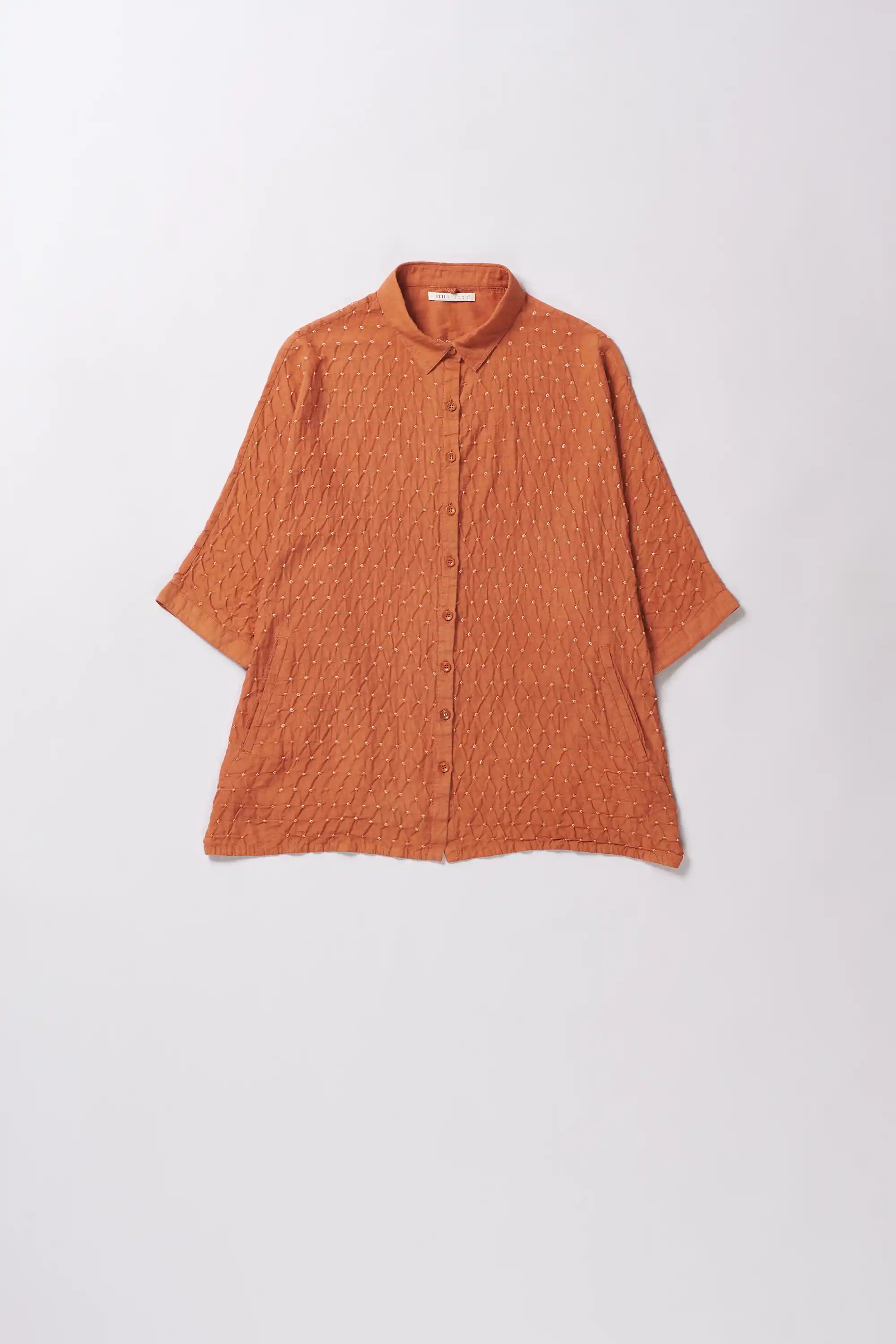 Sunset Orange Cotton Silk Shirt With Bandhani