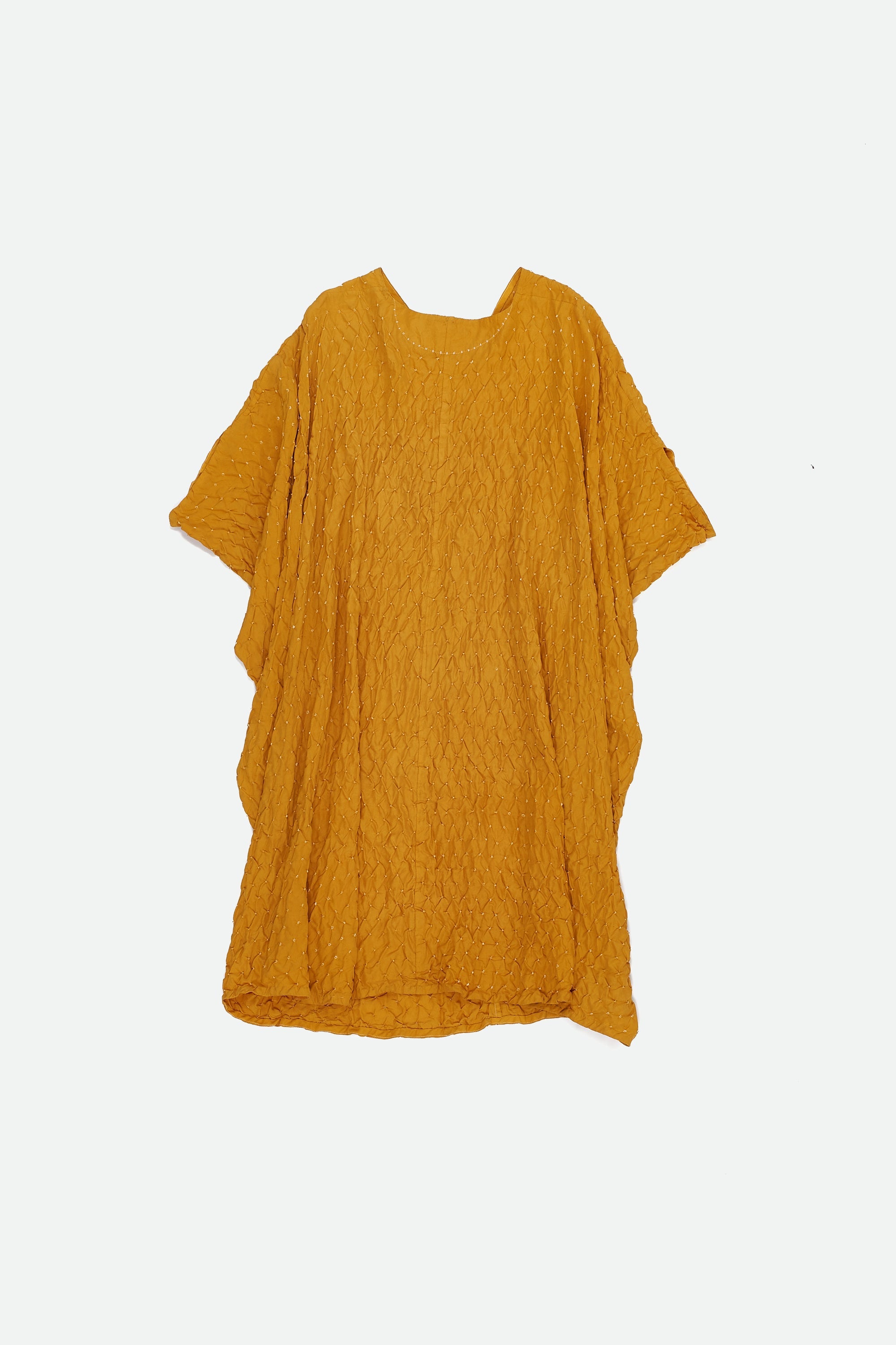 MANGO YELLOW BANDHANI SILK KAFTAN DRESS