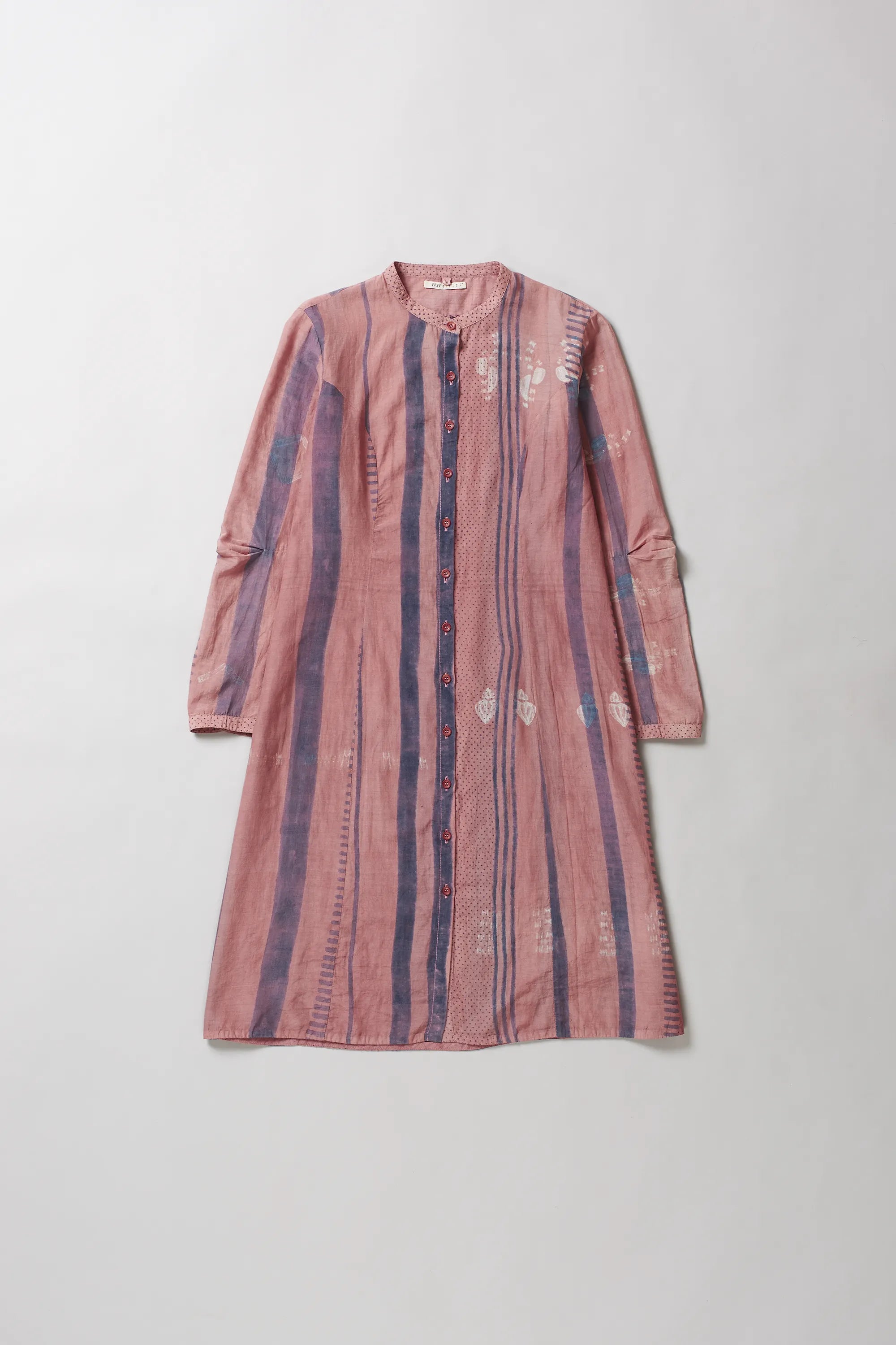 Chalk Pink Shibori Block Print Cotton Silk Blend Women Dress