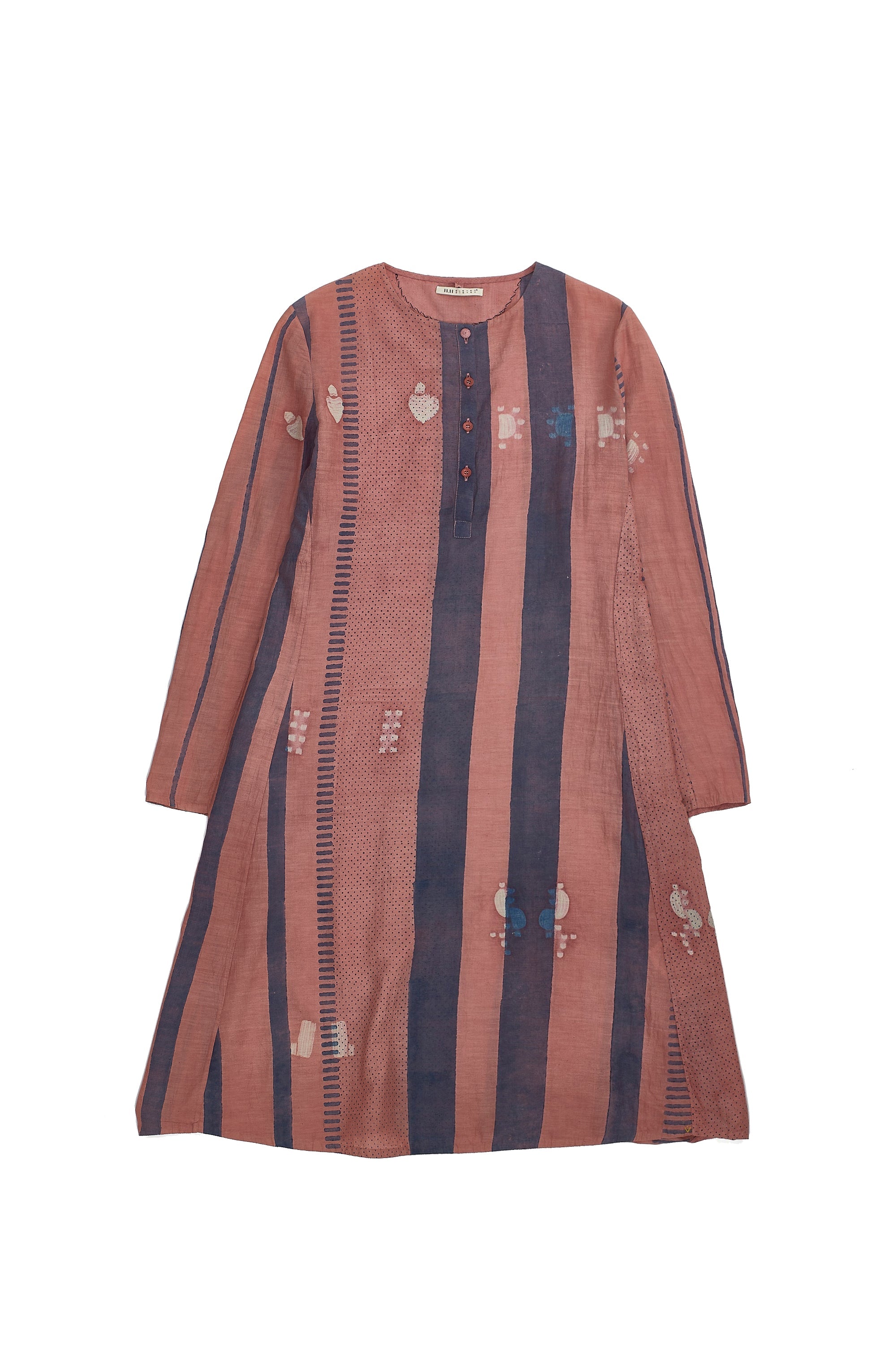 Shibori Cotton Silk Dress in Chalk Pink