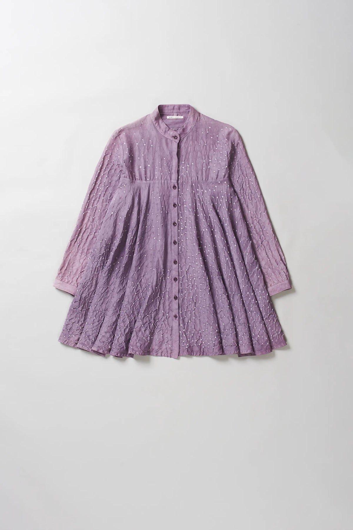 Silk Bandhani Shirt Dress in Jamun