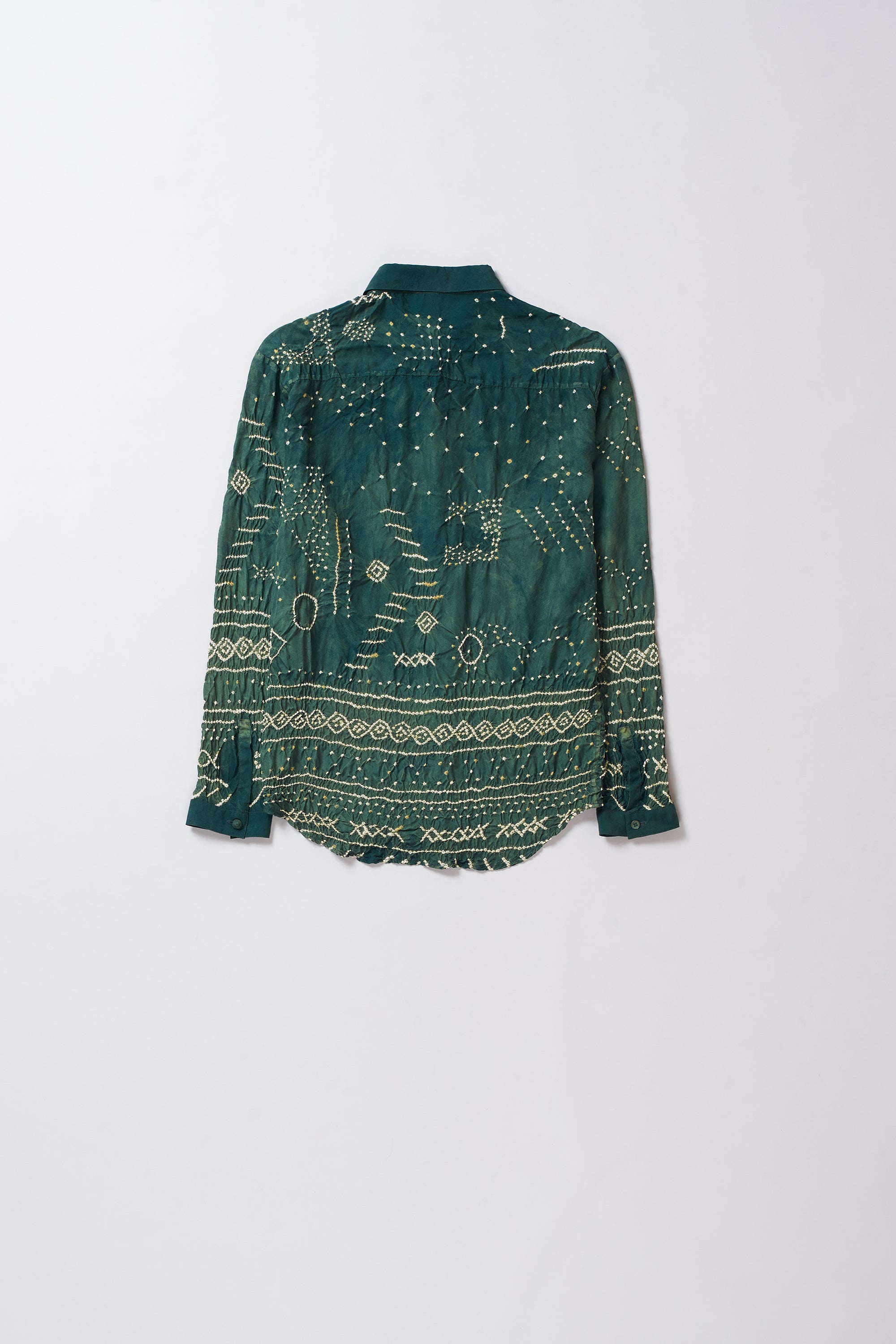 BOTTLE GREEN BANDHANI SILK UNISEX SHIRT