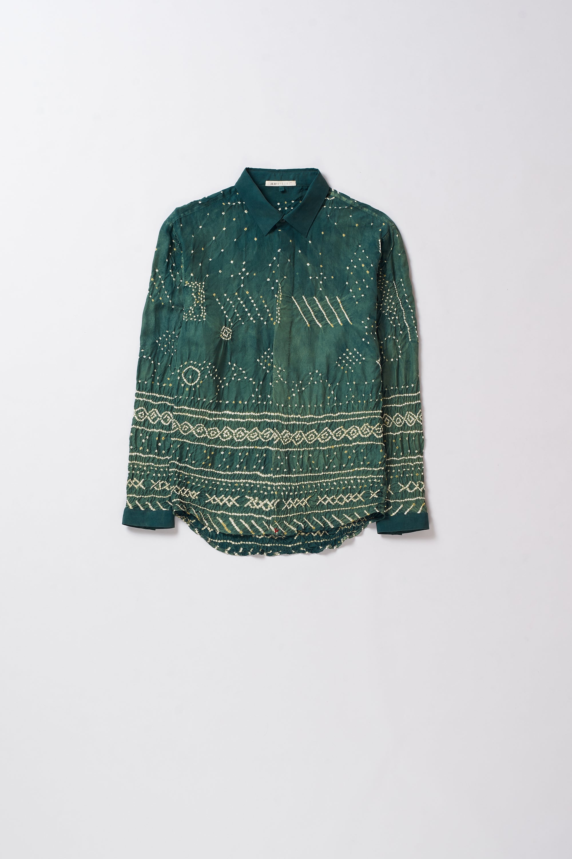 BOTTLE GREEN BANDHANI SILK UNISEX SHIRT