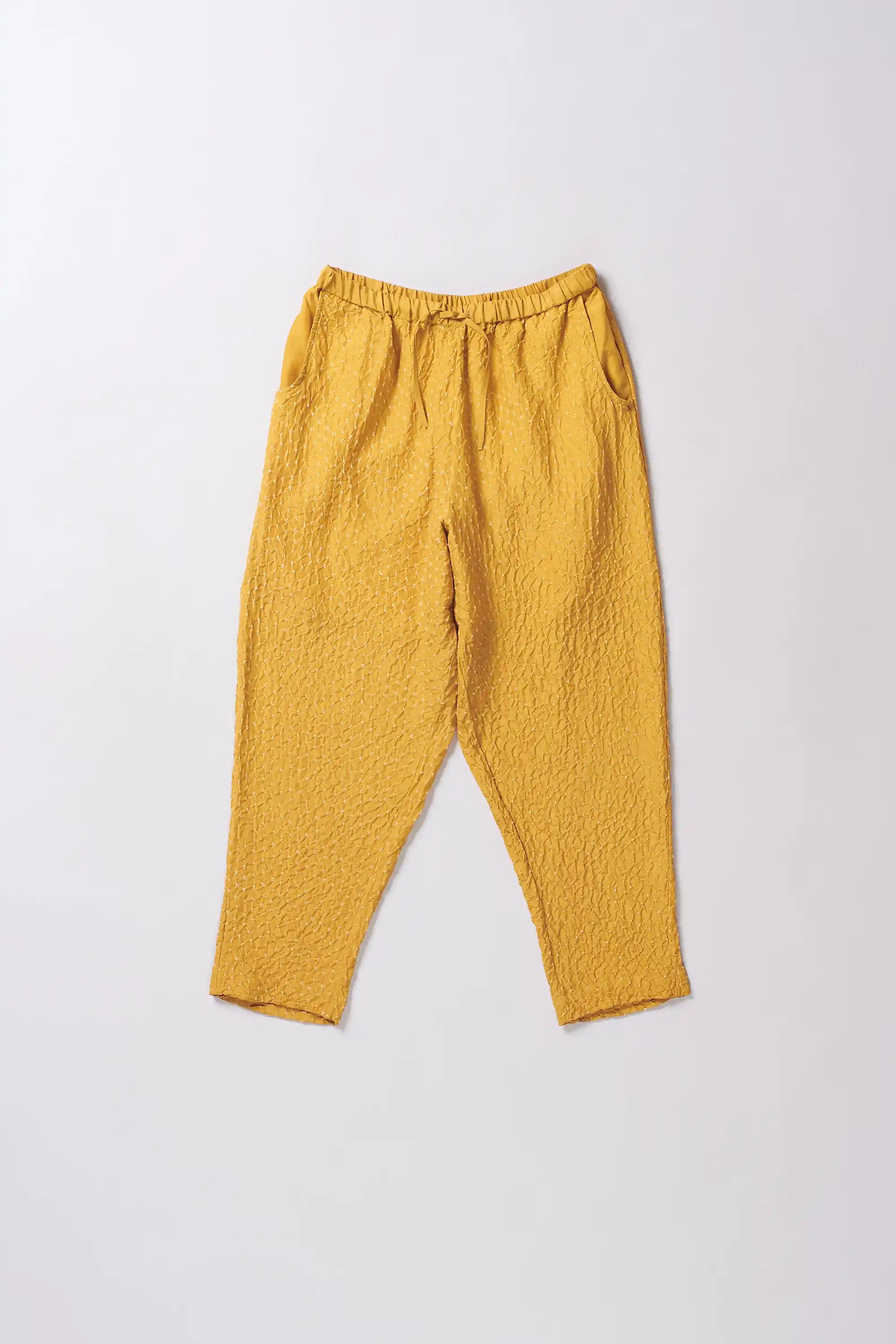 Ochre Yellow Bandhani Silk String Pant