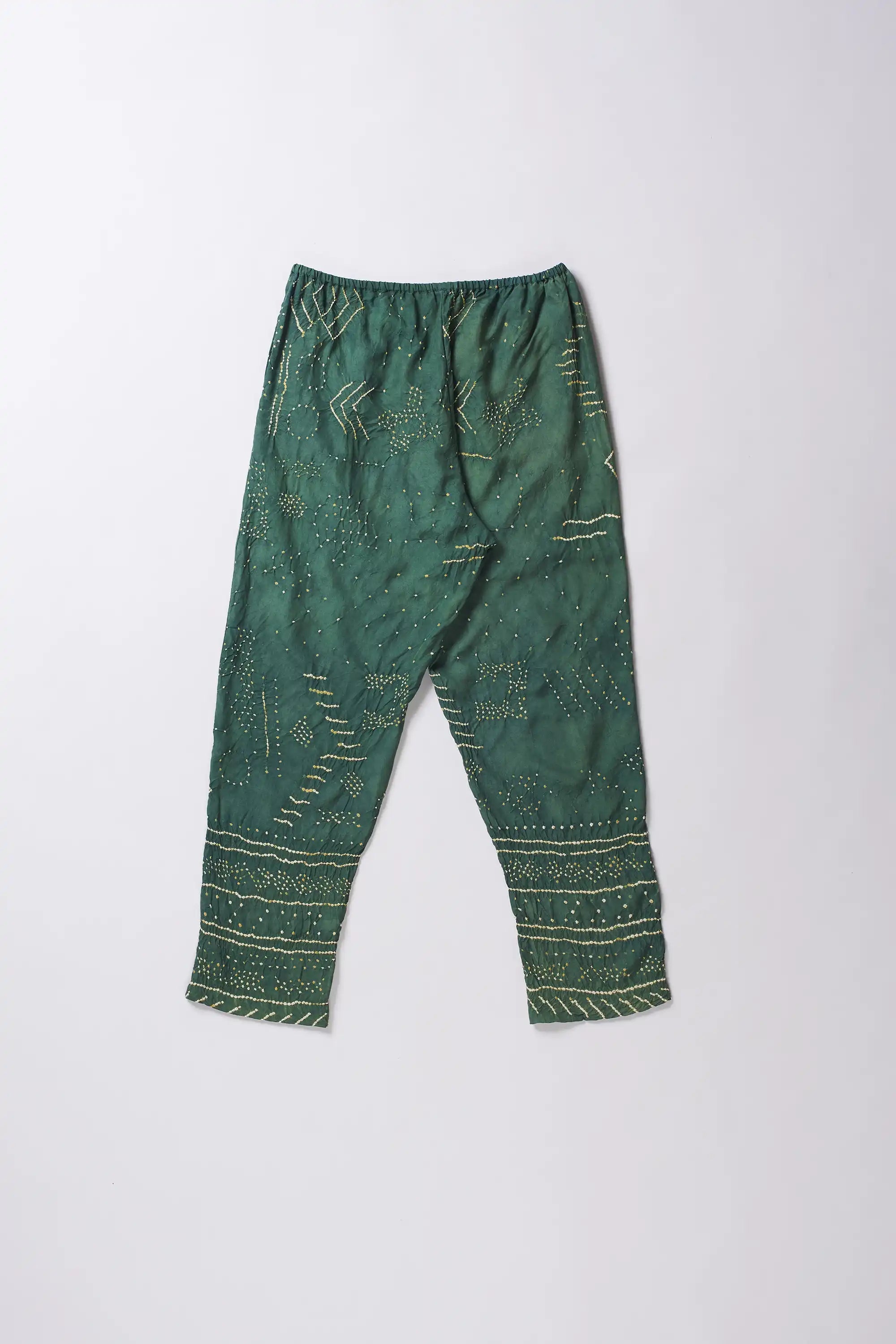 Bottle Green Bandhani Silk Women Pant