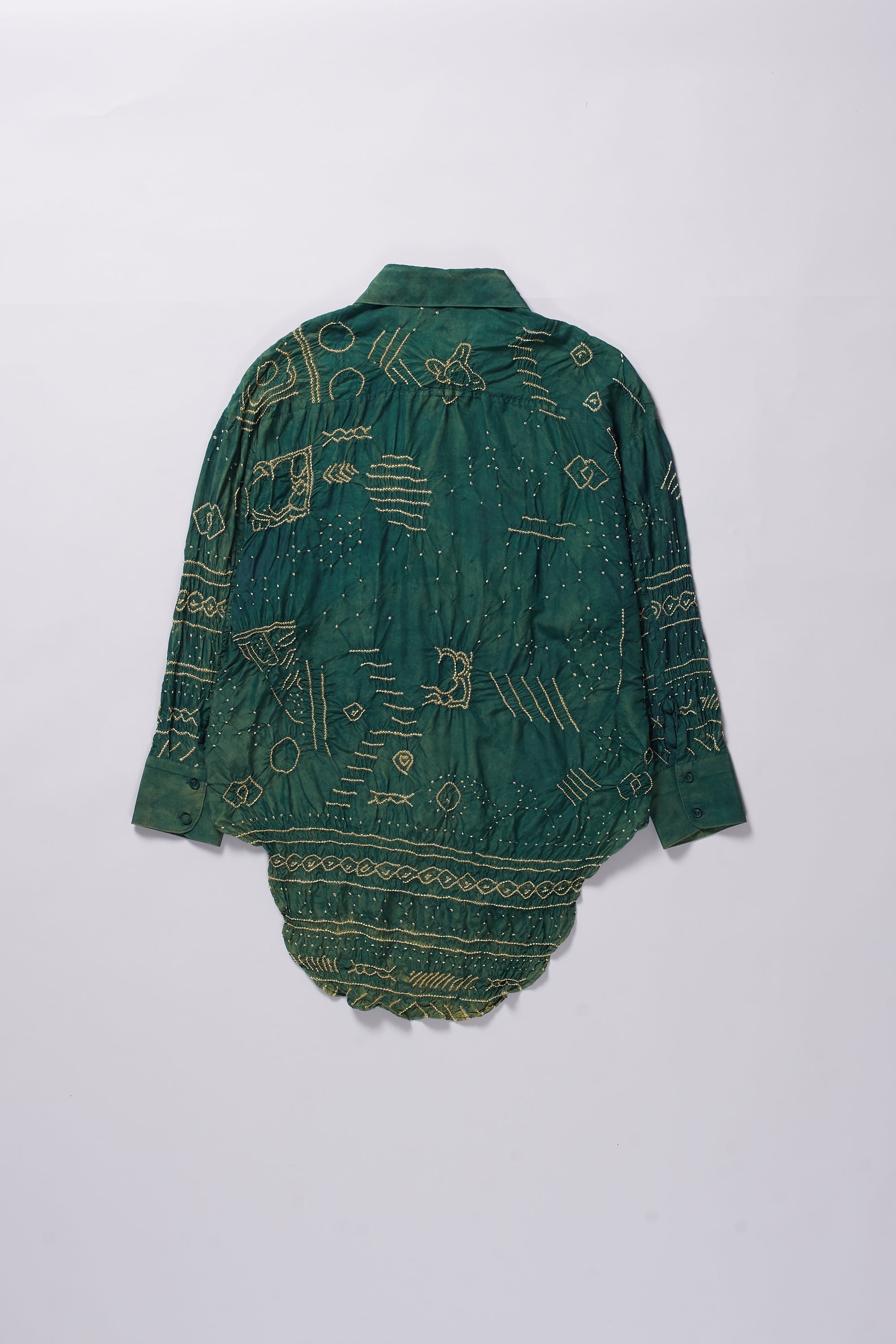 BOTTLE GREEN BANDHANI SILK UNISEX SHIRT