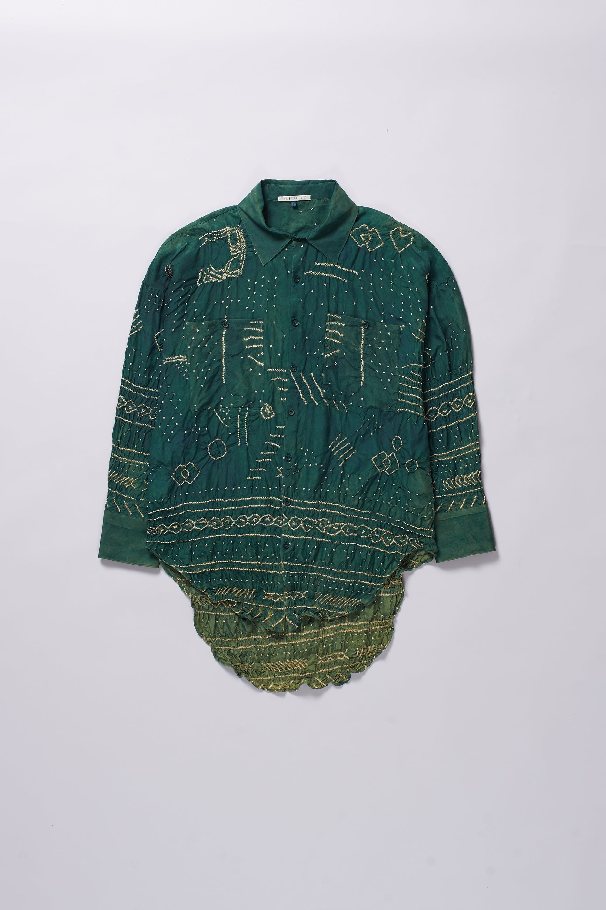 BOTTLE GREEN BANDHANI SILK UNISEX SHIRT