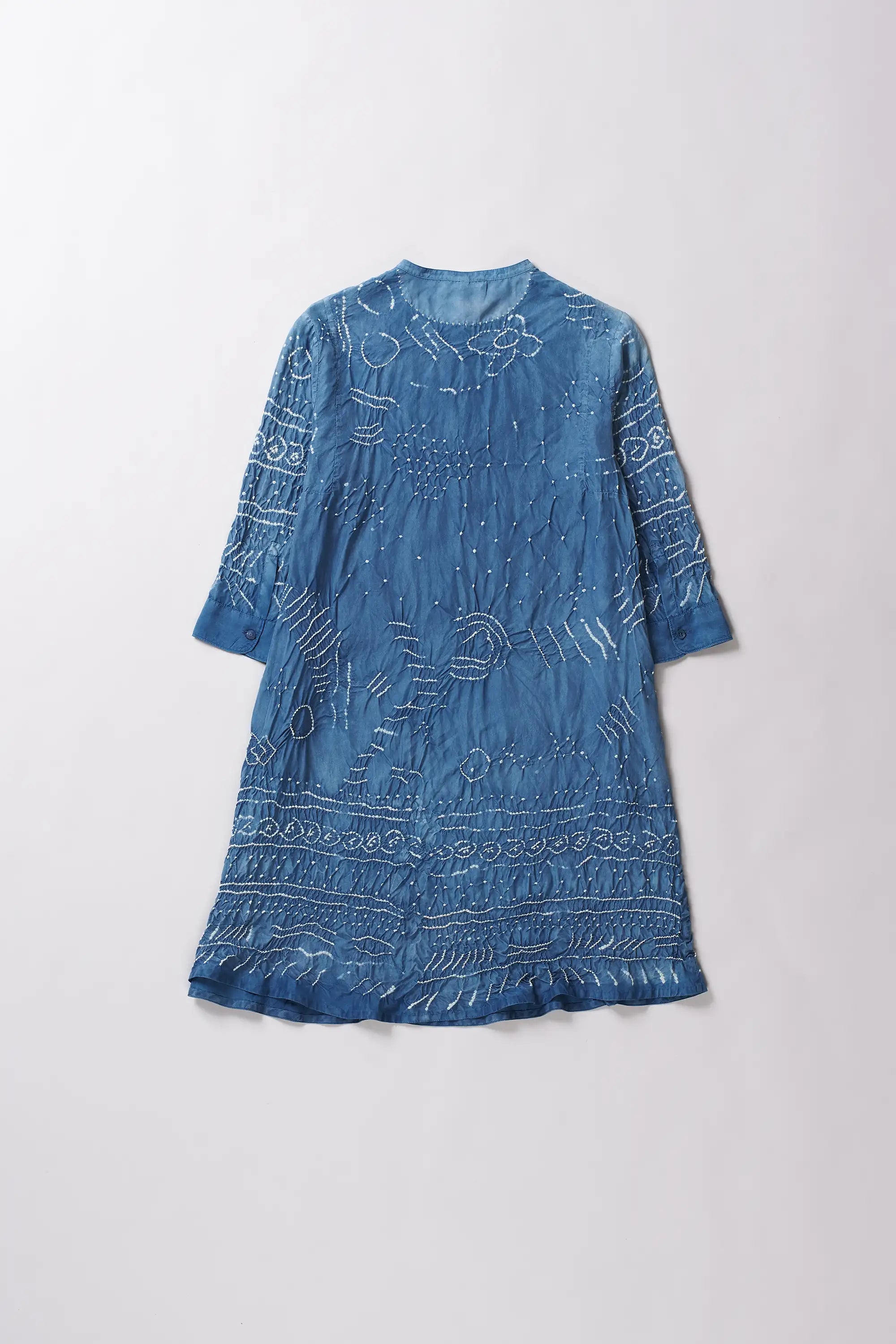 Flared Women Bandhani Dress in Medium Indigo