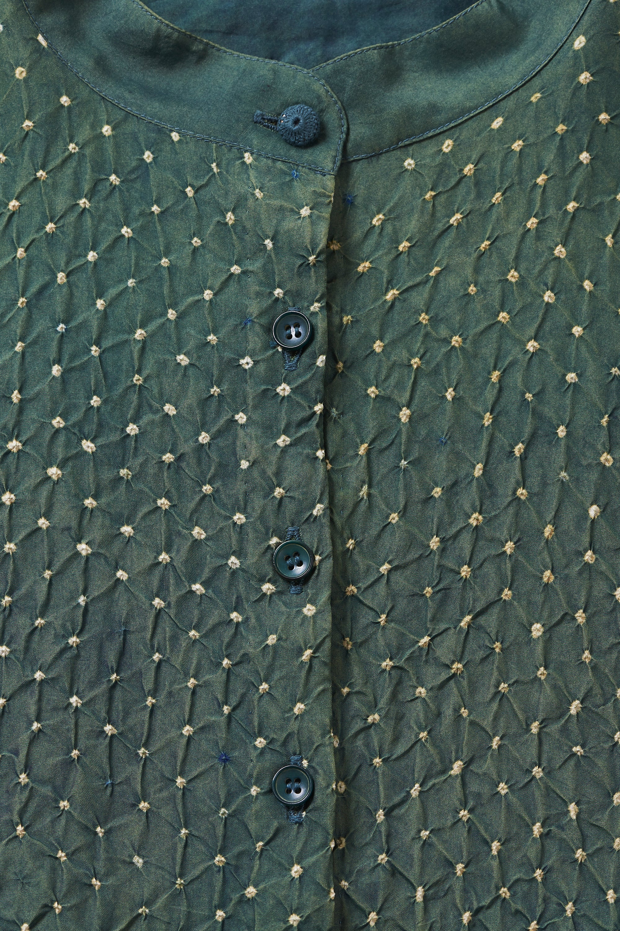 BOTTLE GREEN SILK BANDHANI SHIRT