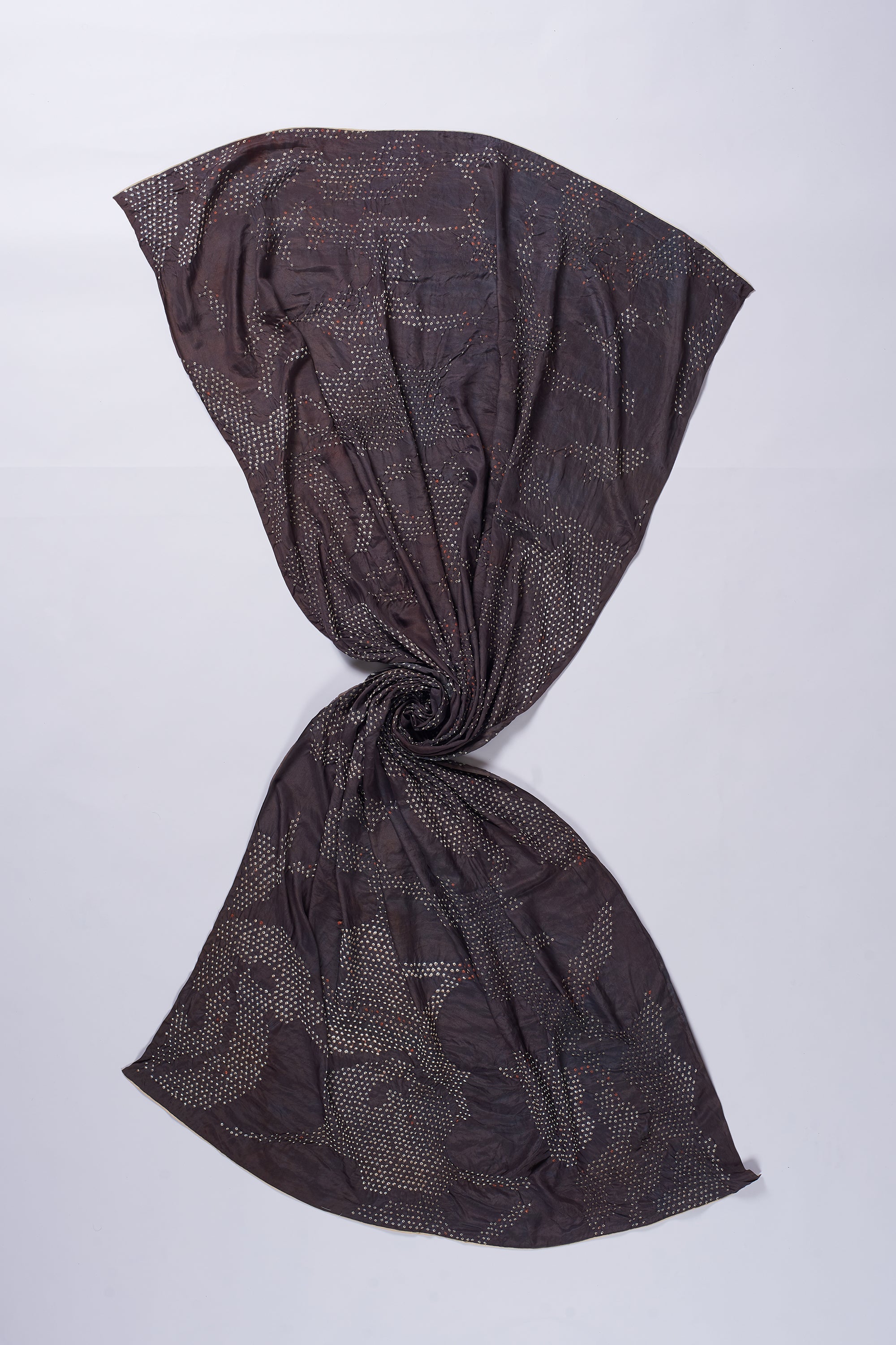 DARK BROWN DYED SILK BANDHANI SHAWL