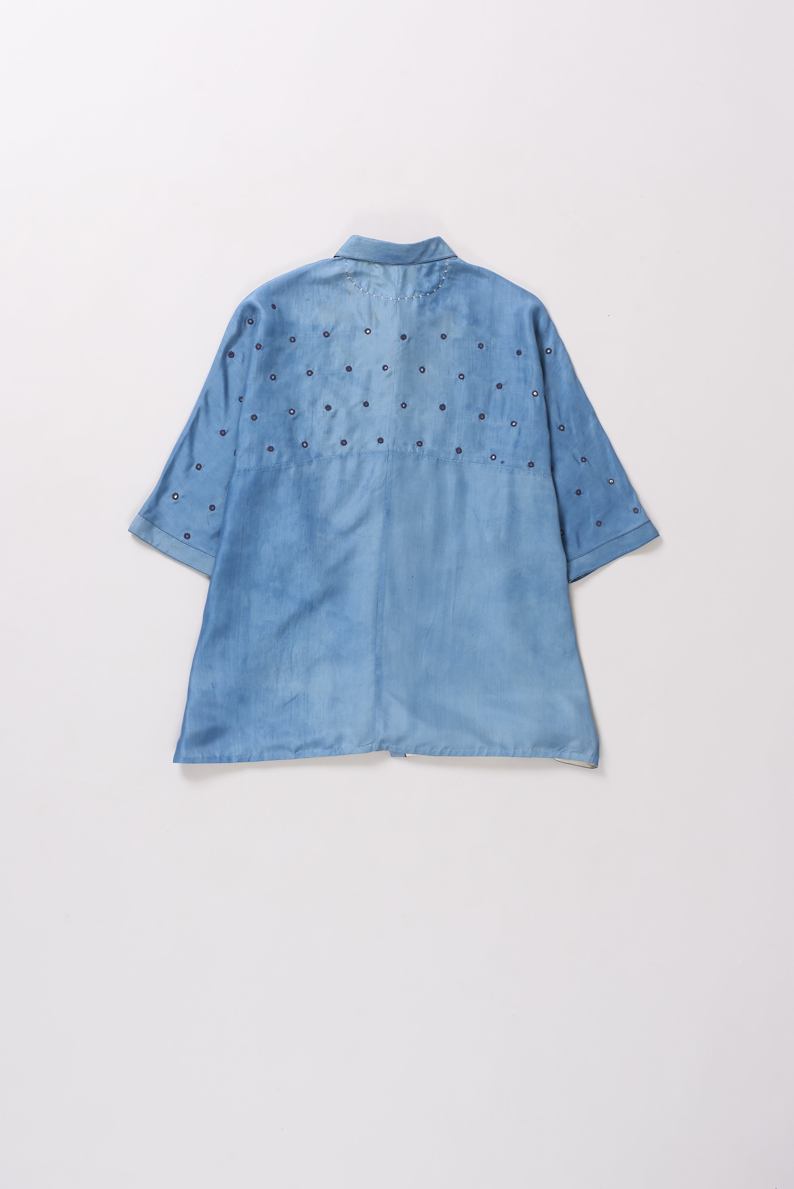 MEDIUM INDIGO SILK MIRROR WORK WOMEN SHIRT