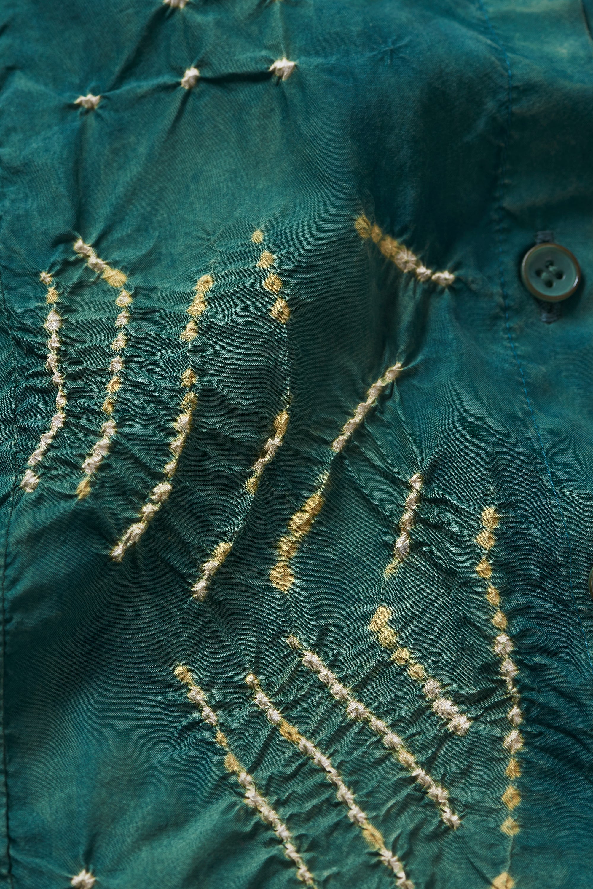 BOTTLE GREEN DIP DYED TEXTURED BANDHANI SILK DRESS