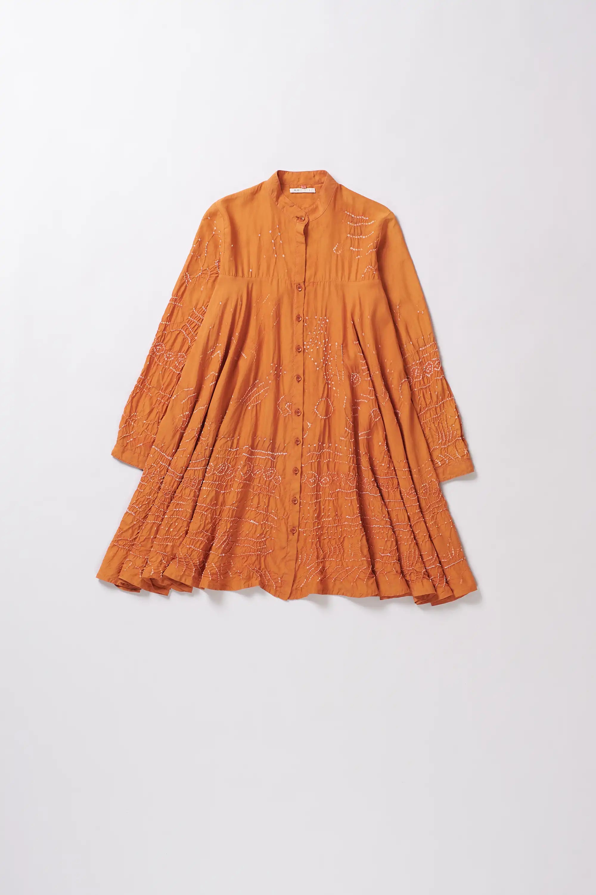 Sunset Orange Silk Bandhani Women Shirt