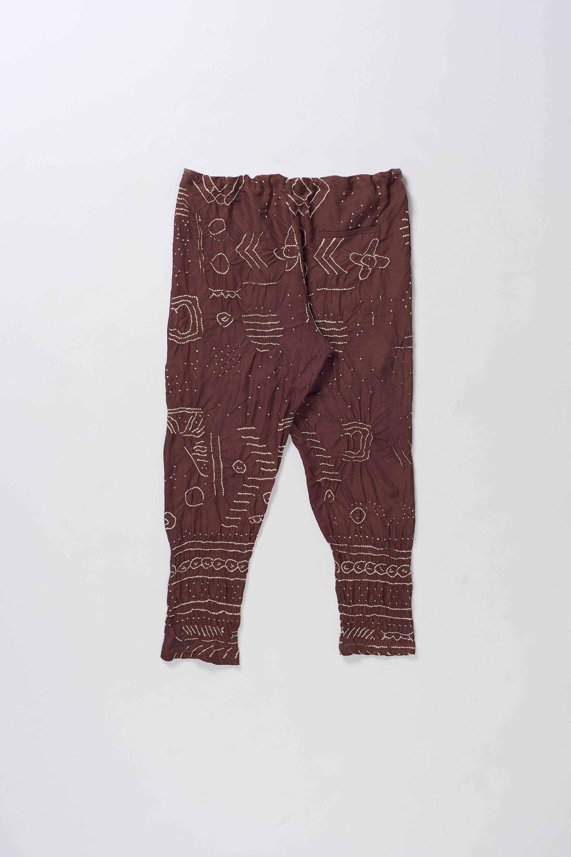BURNT UMBER BANDHANI SILK PANTS