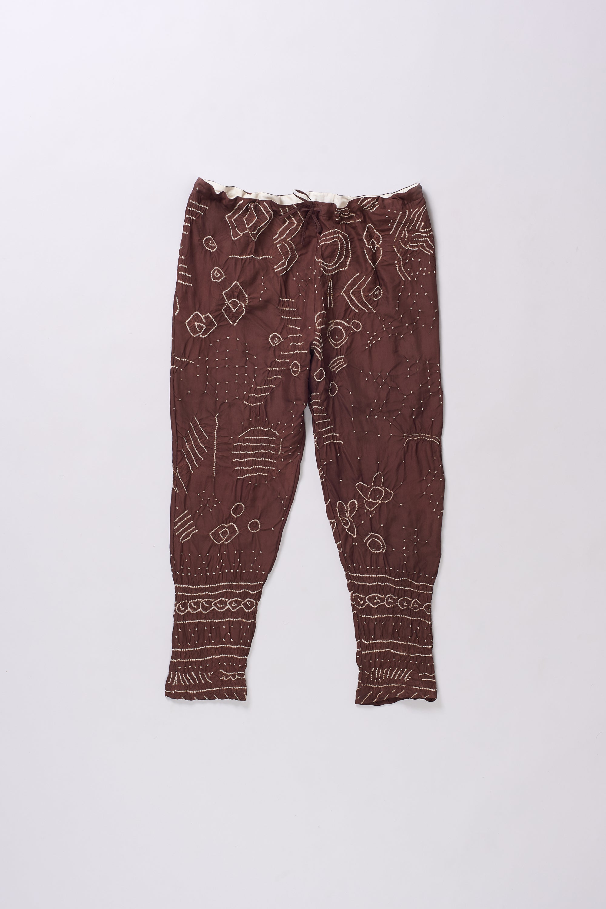 BURNT UMBER BANDHANI SILK PANTS