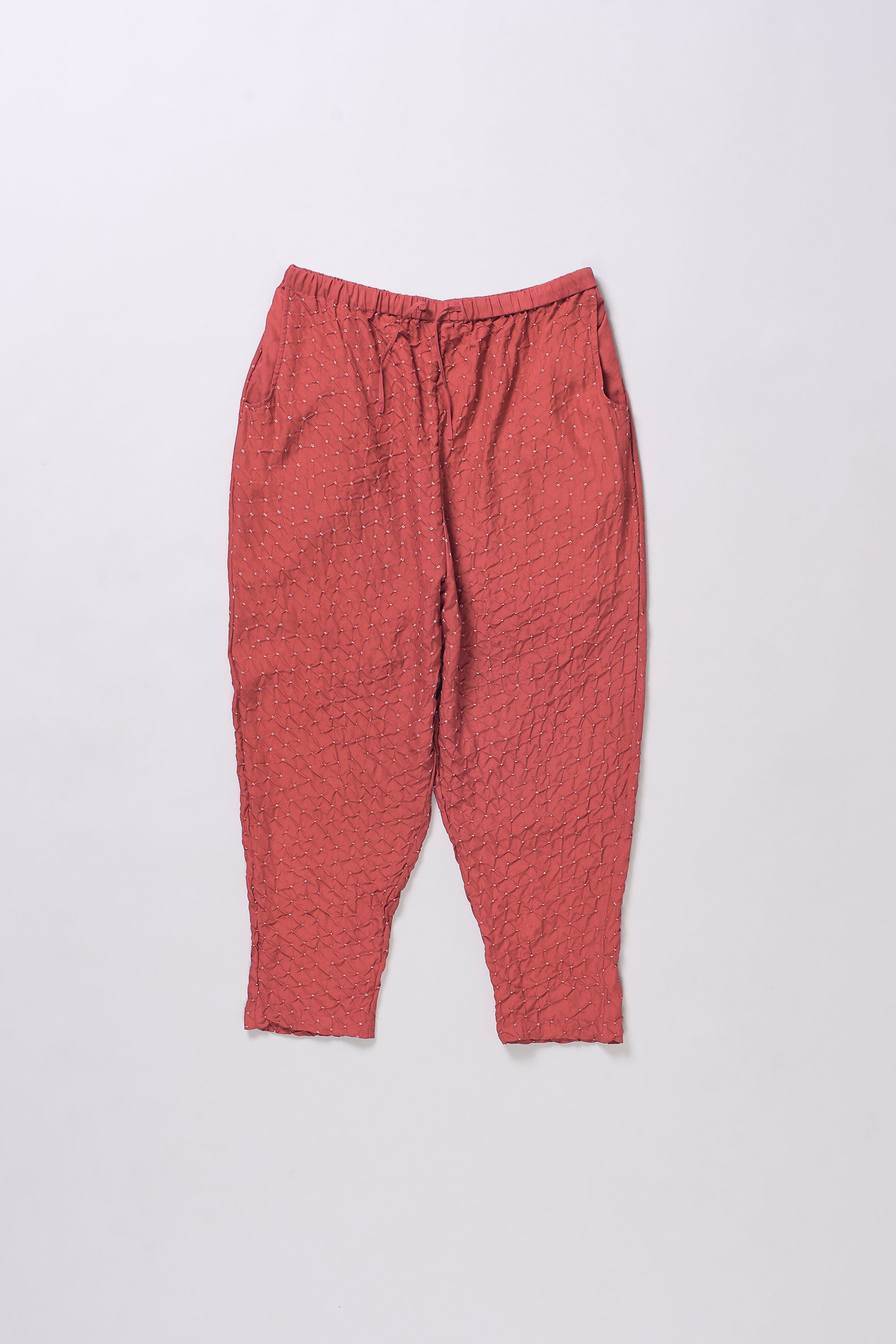 RED SILK BANDHANI PANT
