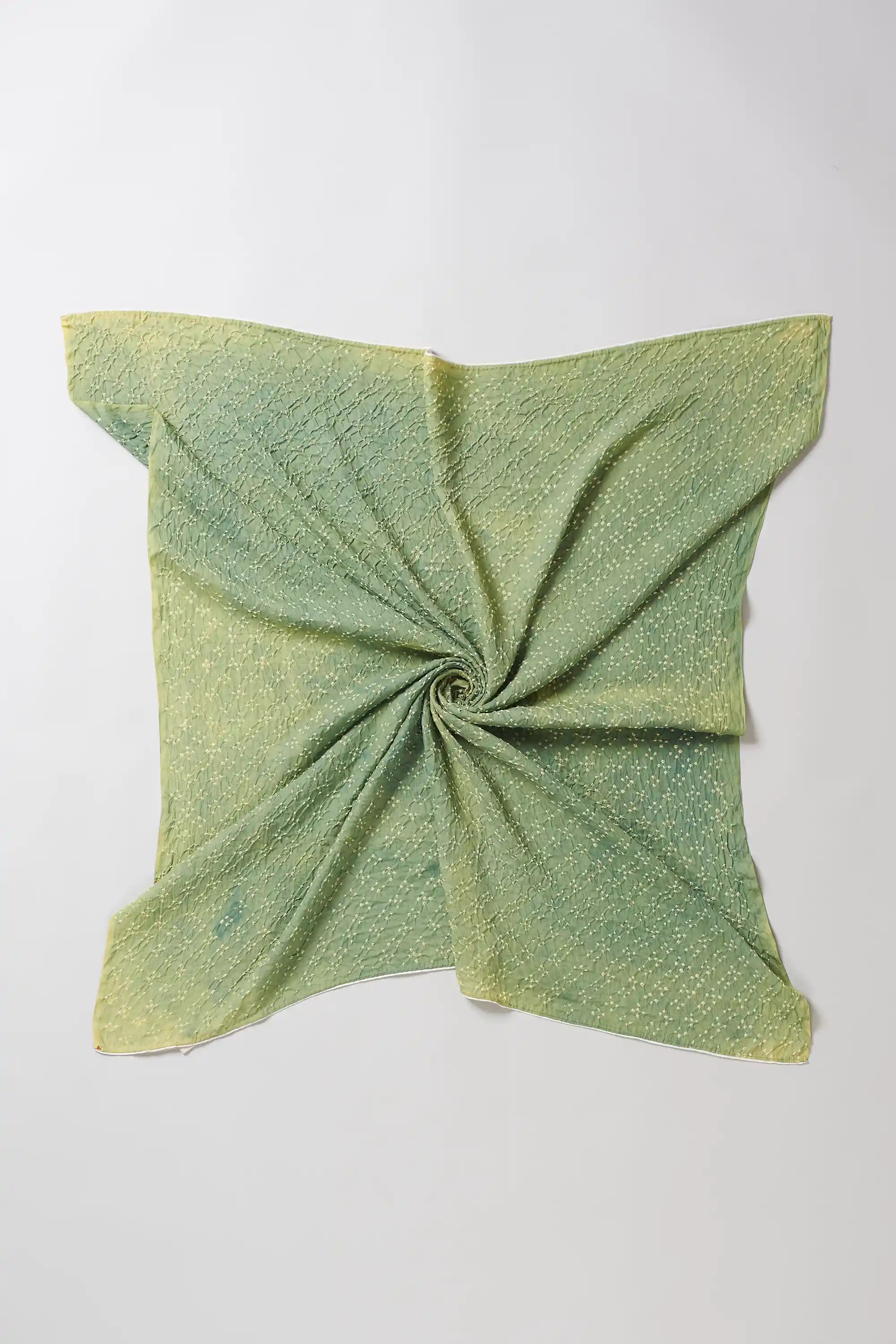 Olive Green All Over Motif Bandhani Square Scarf