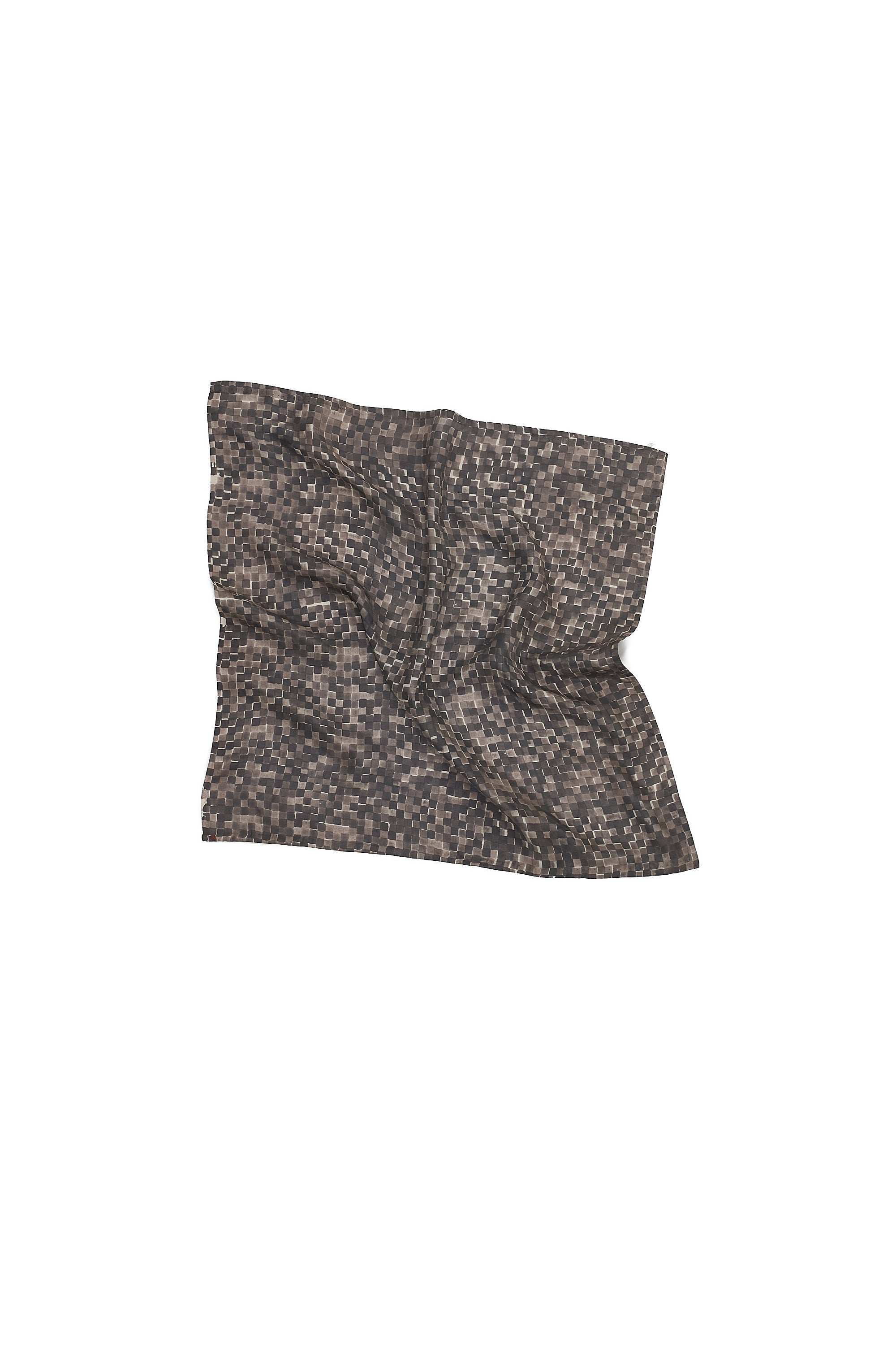 Brown Silk With Block Print Scarf