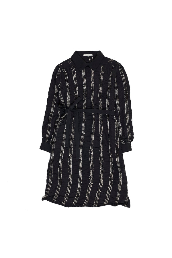 BLACK SILK WOMEN'S DRESS IN BANDHANI STRIPES