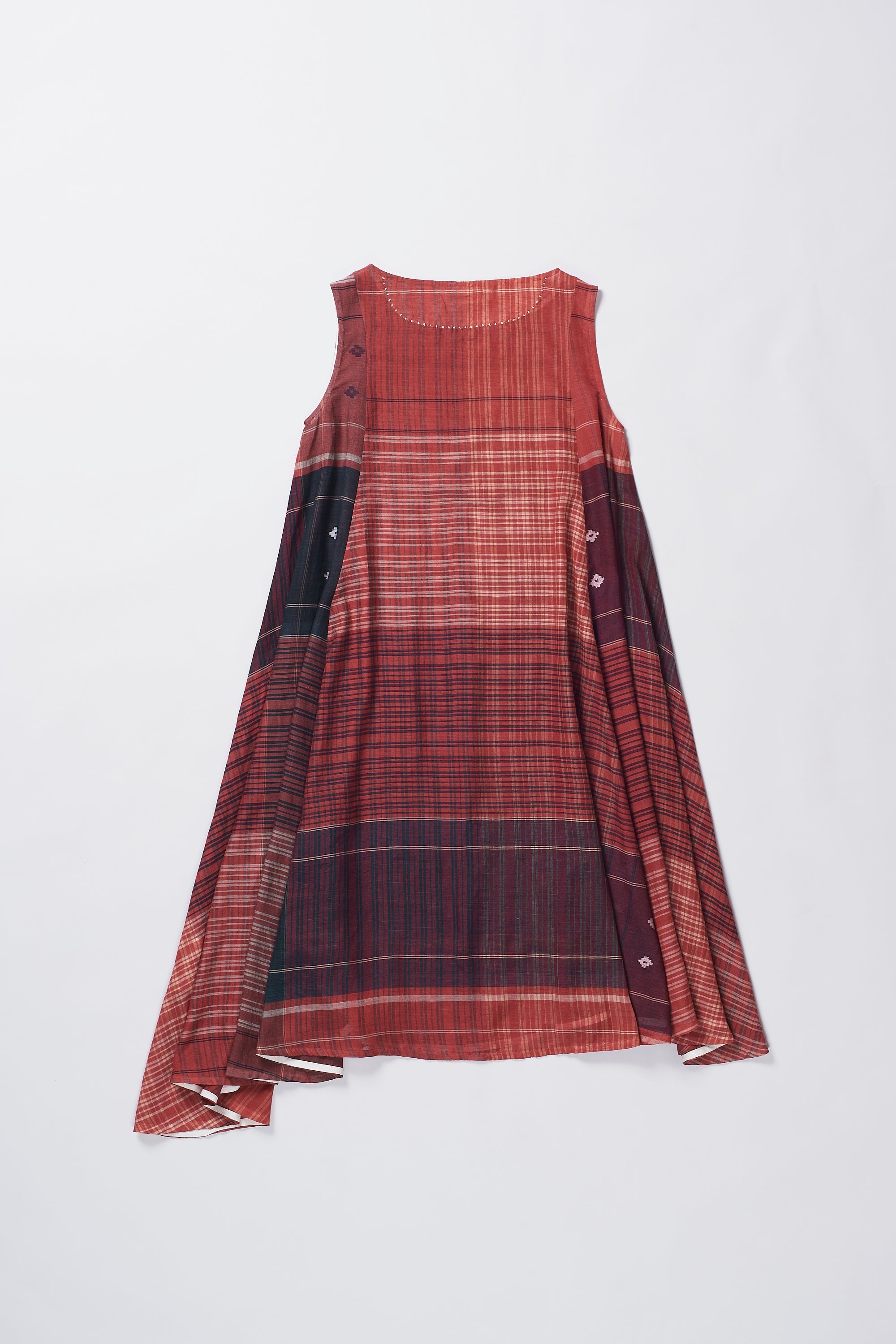 RED BLOCK PRINTED COTTON SILK DRESS