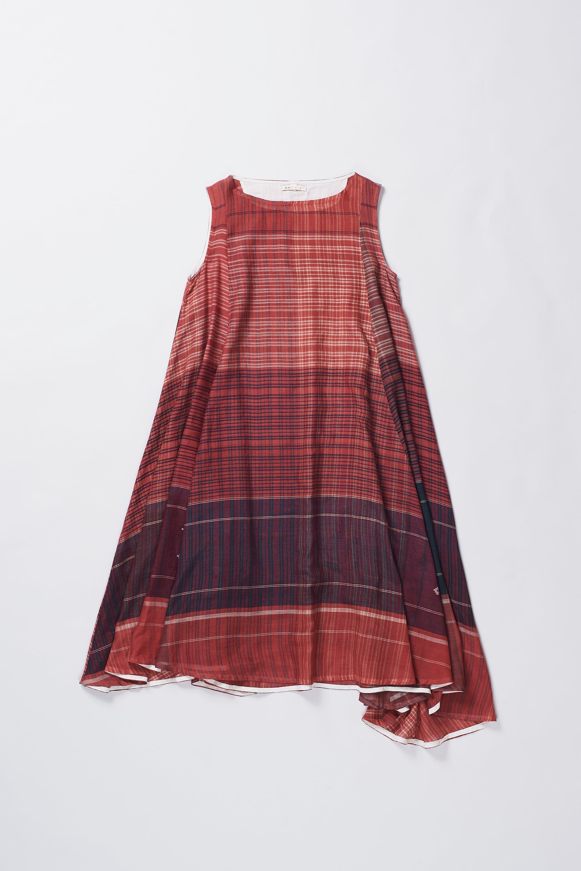 RED BLOCK PRINTED COTTON SILK DRESS