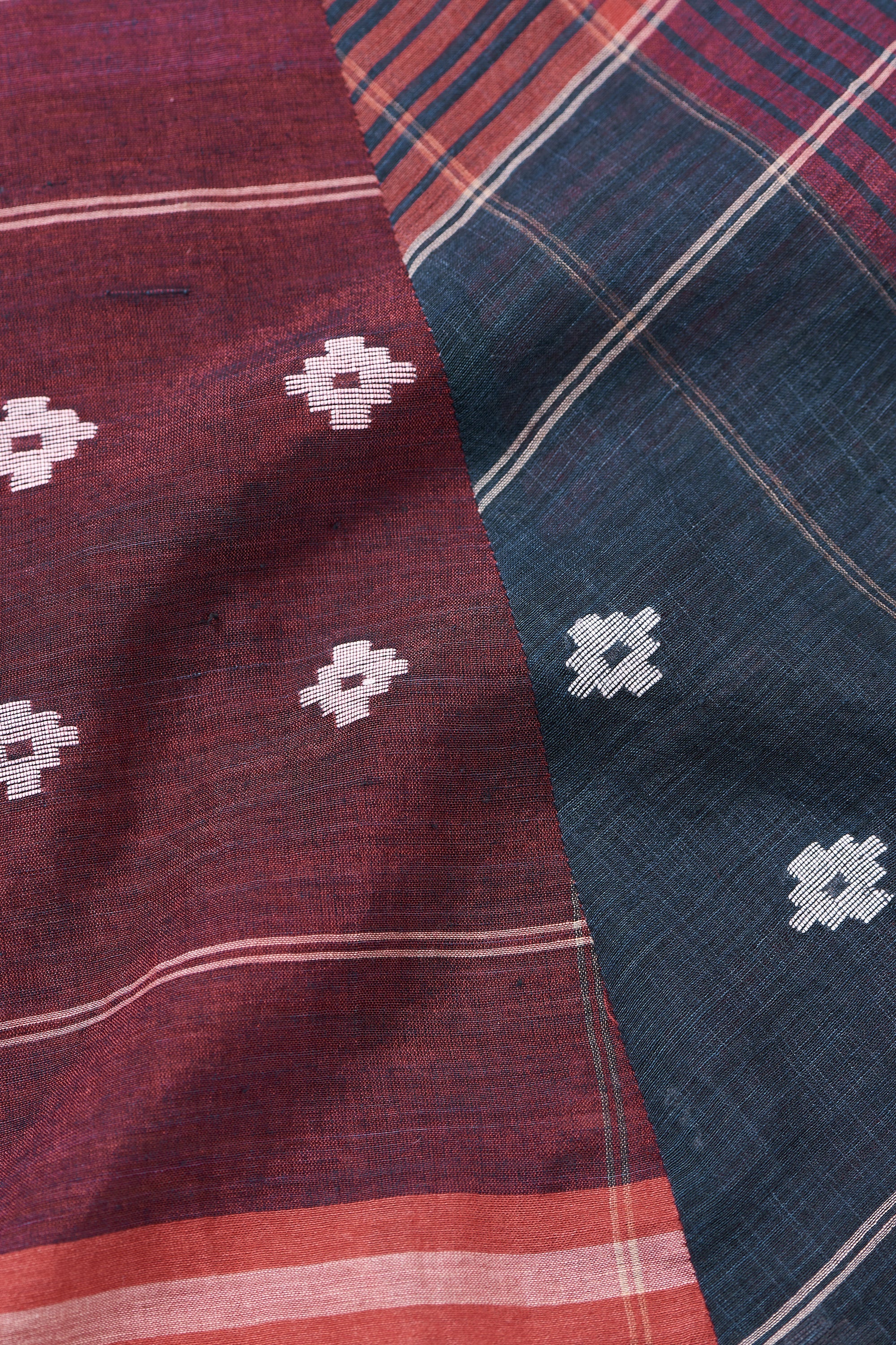 RED BLOCK PRINTED COTTON SILK DRESS