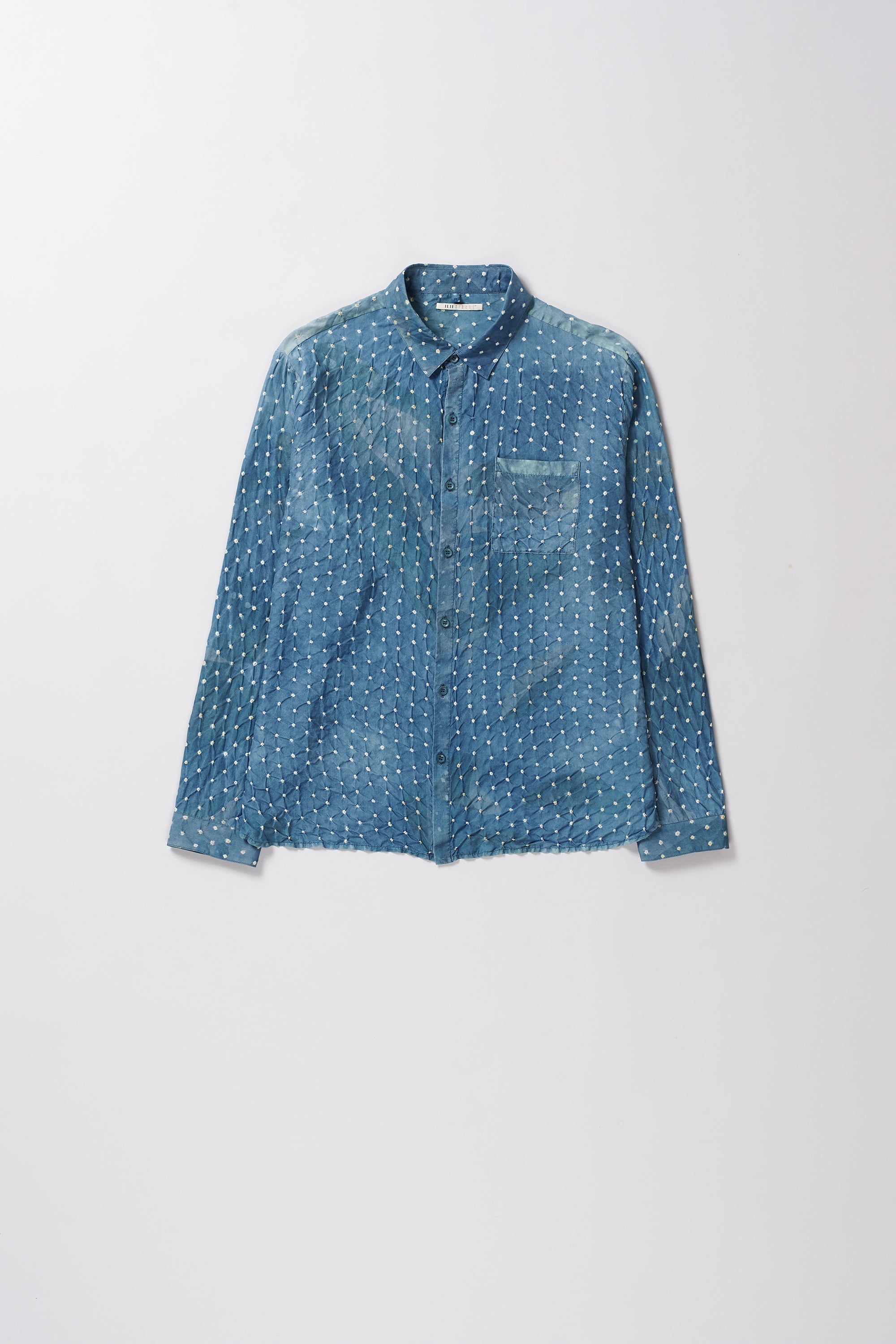 INDIGO SCREEN PRINTED SILK SHIRT